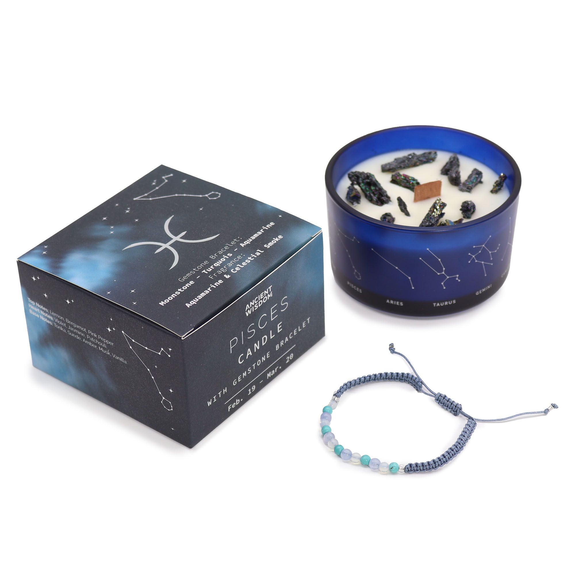 Zodiac Crystal Candle with Gemstone Bracelet - Pisces - Image 2