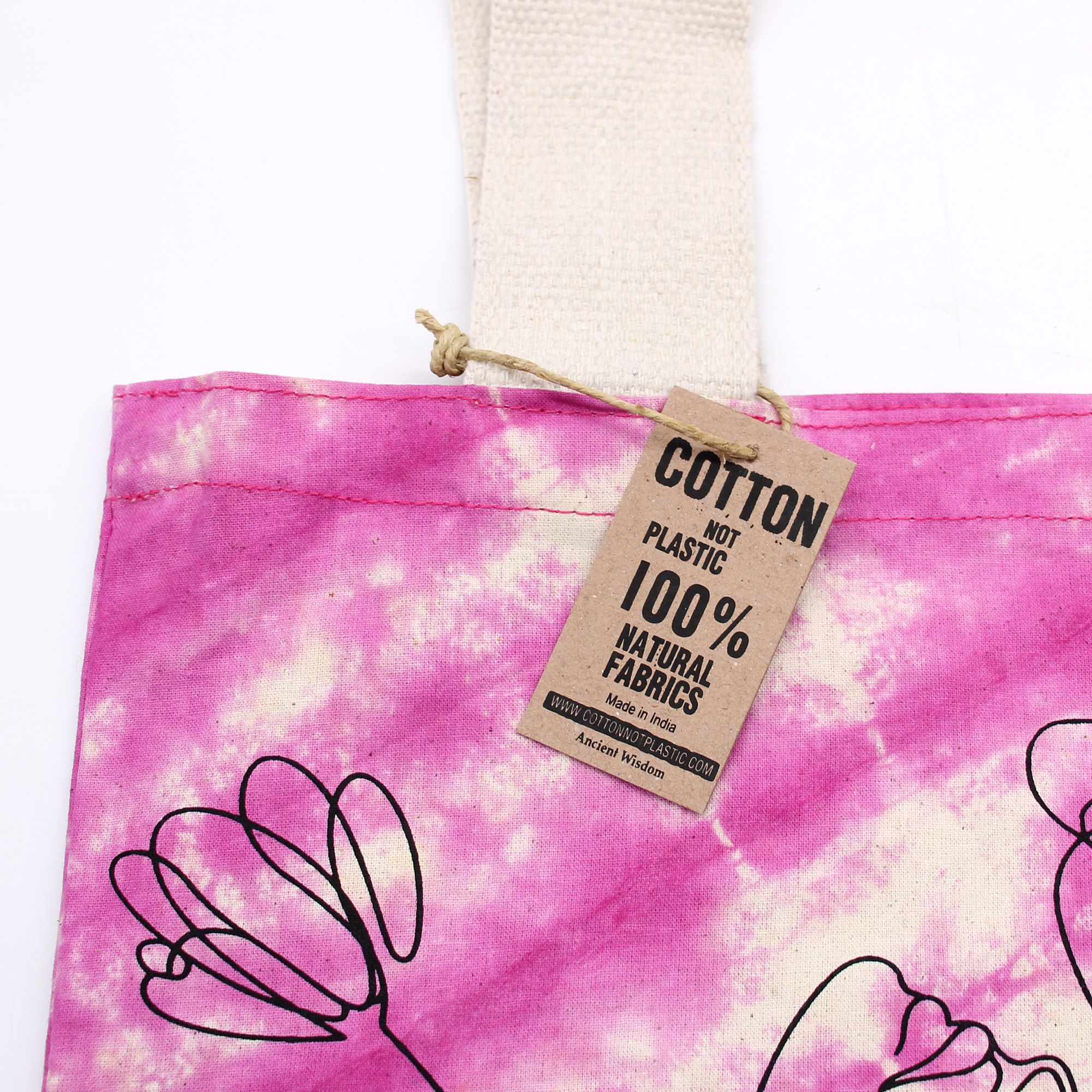 Tye-Dye Cotton Bag (6oz) - 38x42x12cm - Elephants - Multi - Natural Handle - Image 4