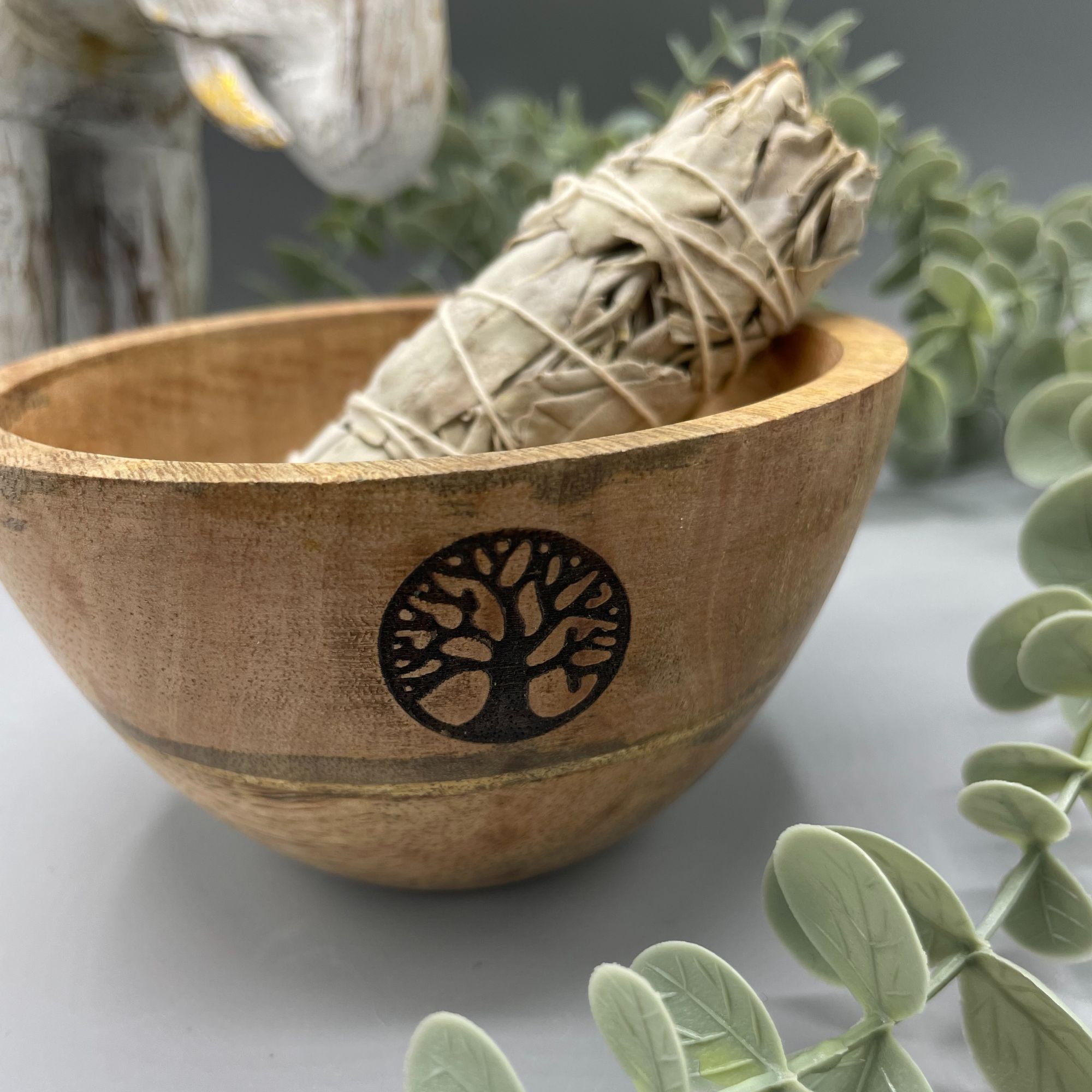 Wooden Smudge and Ritual Offerings Bowl - Tree of Life - 11x7cm - Image 2