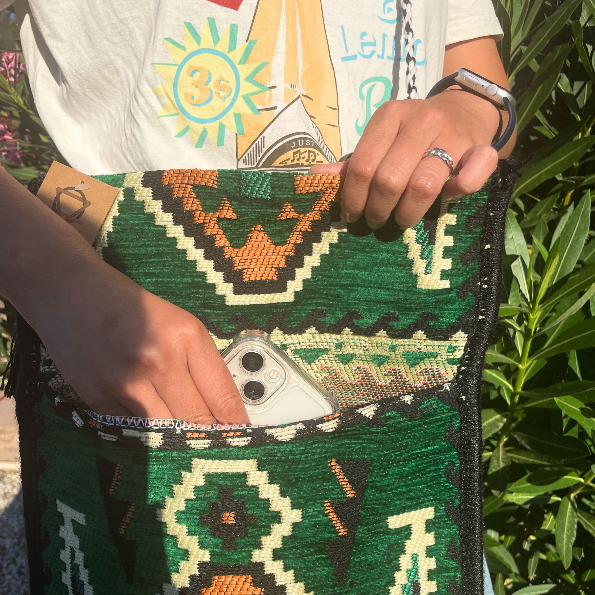 Emerald Green Kilim Messenger Festival Bag - Image 5