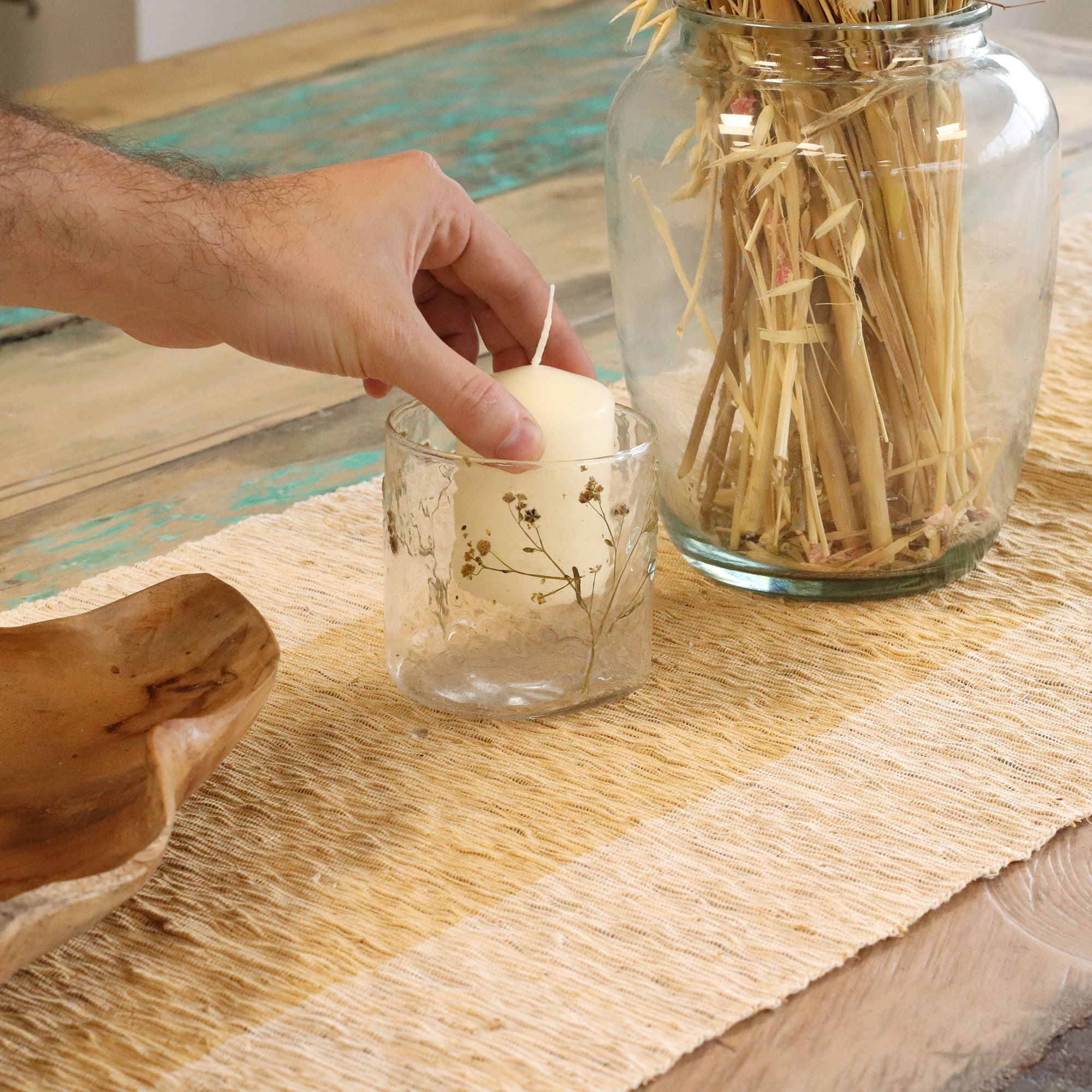 Natural Floral Glass - Straight Candle Holder - Margarita - (8x8cm) - Image 2