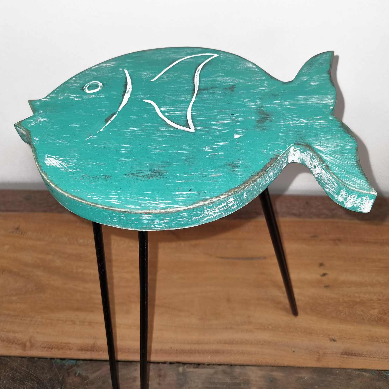 Albasia Wood Fish Stand - Turquoise - Image 2