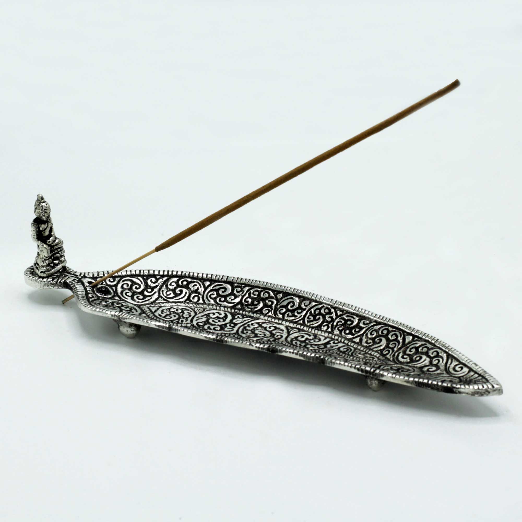 Polished Aluminium Buddha Long Shaped Incense Holder 23cm - Image 2