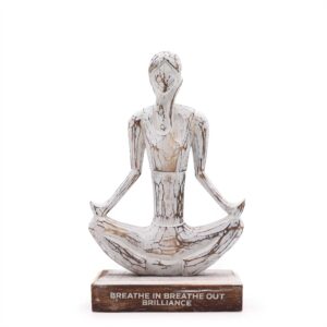Wooden Yoga Lady - Whitewash - Easy Pose - "Breathe in Breathe out Brilliance"