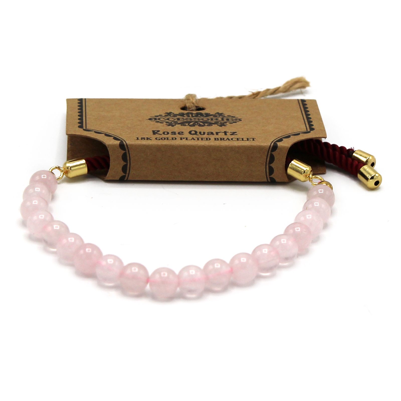 18K Gold Plated Gemstone Bordeaux String Bracelet - Rose Quartz - Image 4
