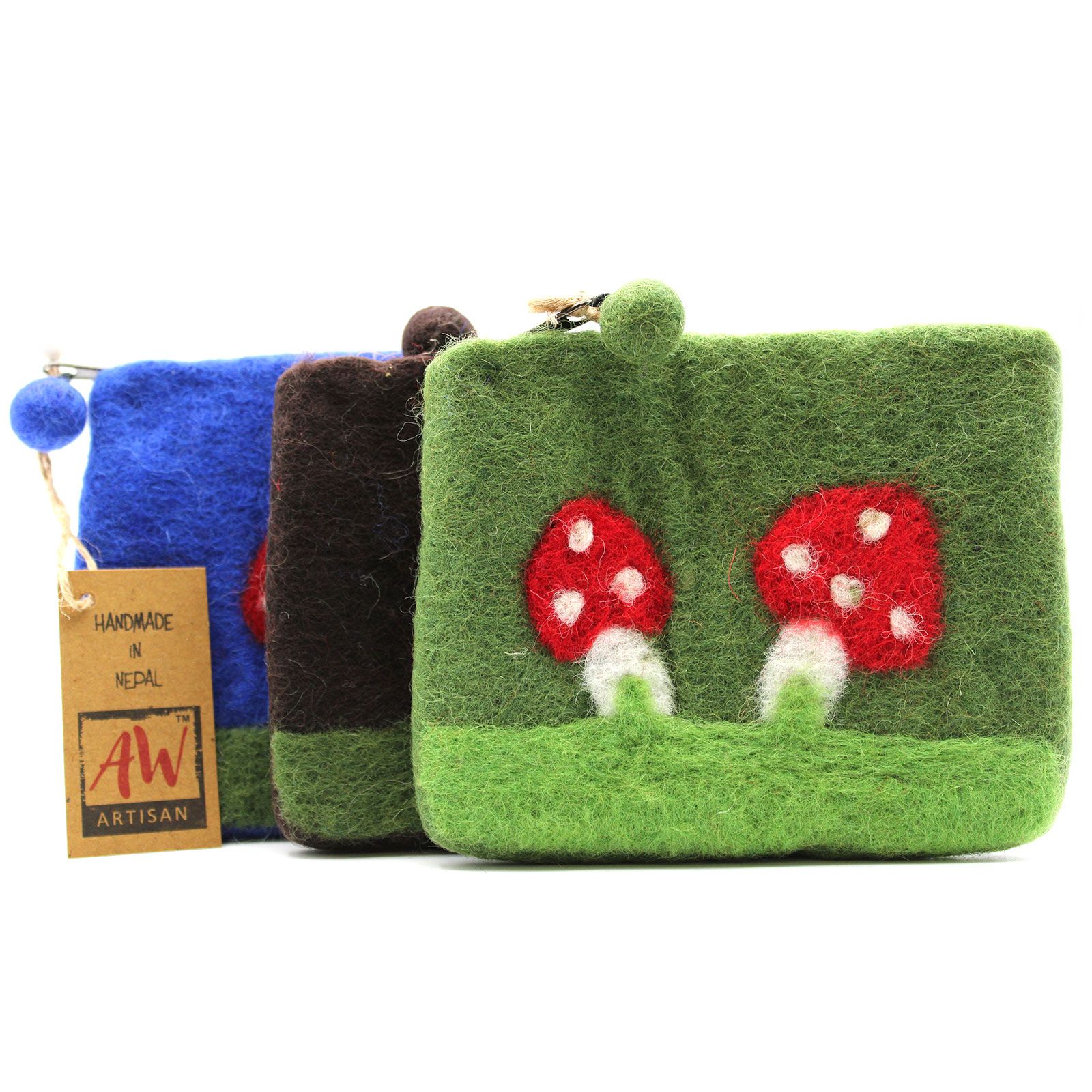 Natural Felt Zipper Pouch (asst) - Mystic Mushrooms - Image 2