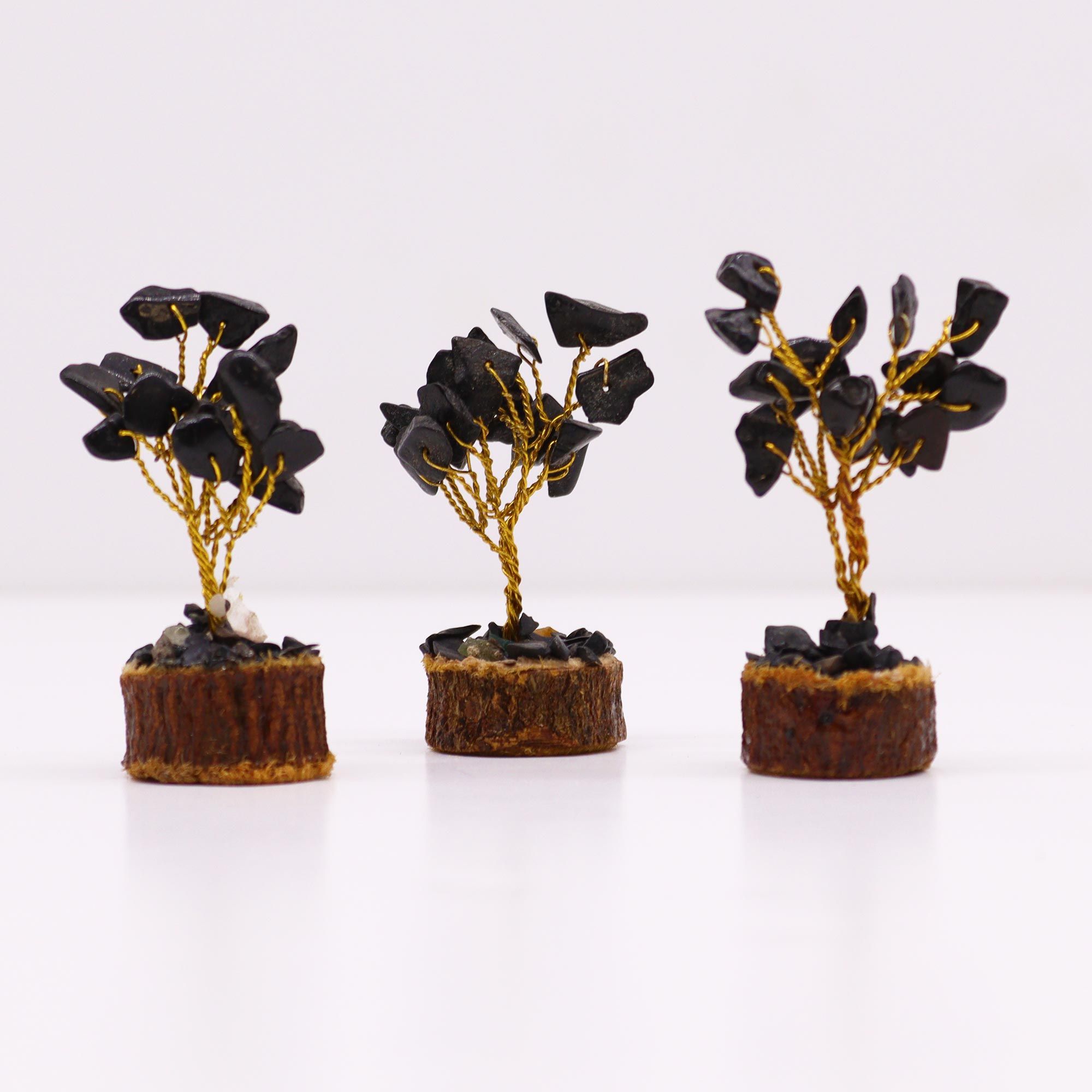 Mini Gemstone Tree On Wood Base - Black Agate (15 stones) - Image 3