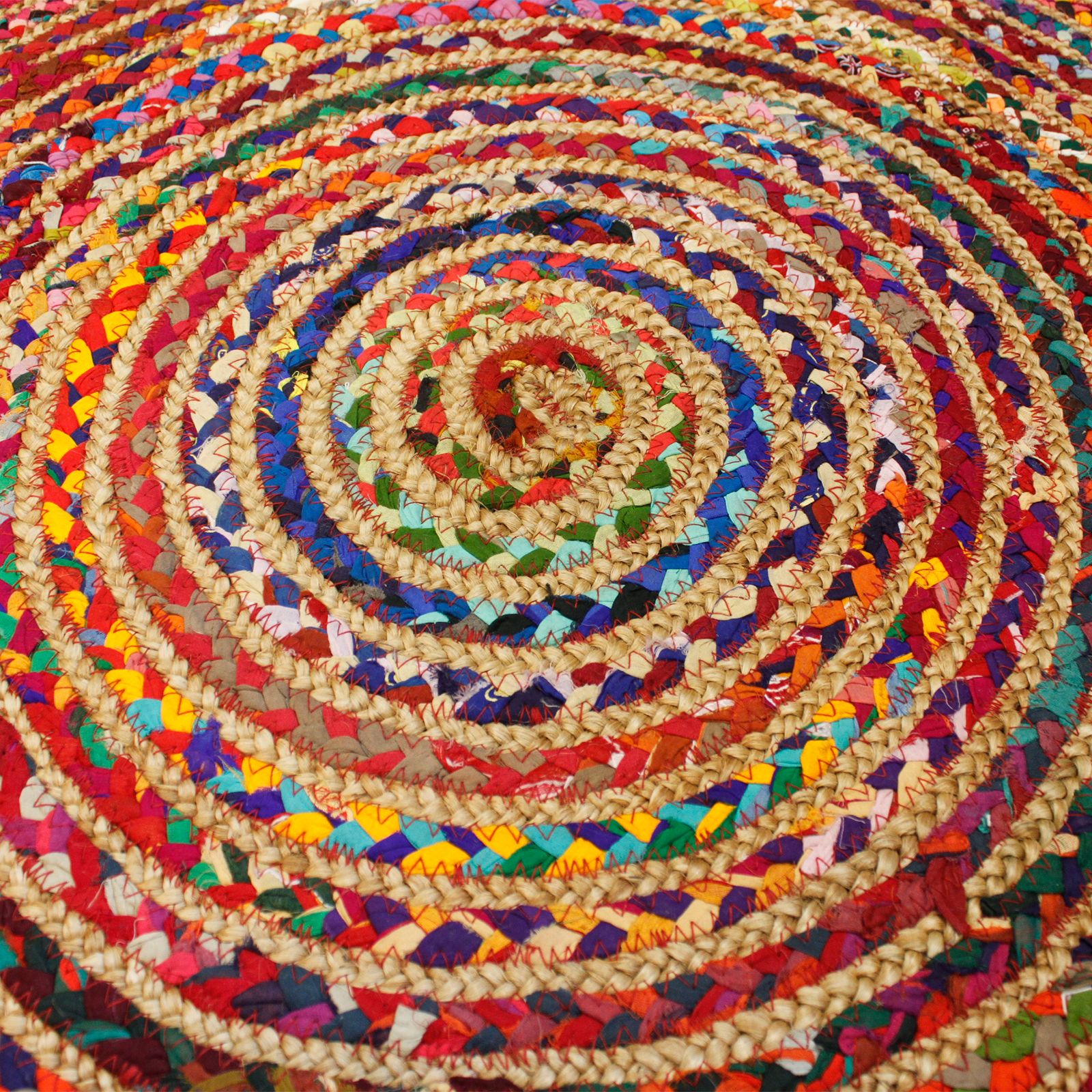 Round Jute and Recycled Cotton Rug - 150 cm - Image 3