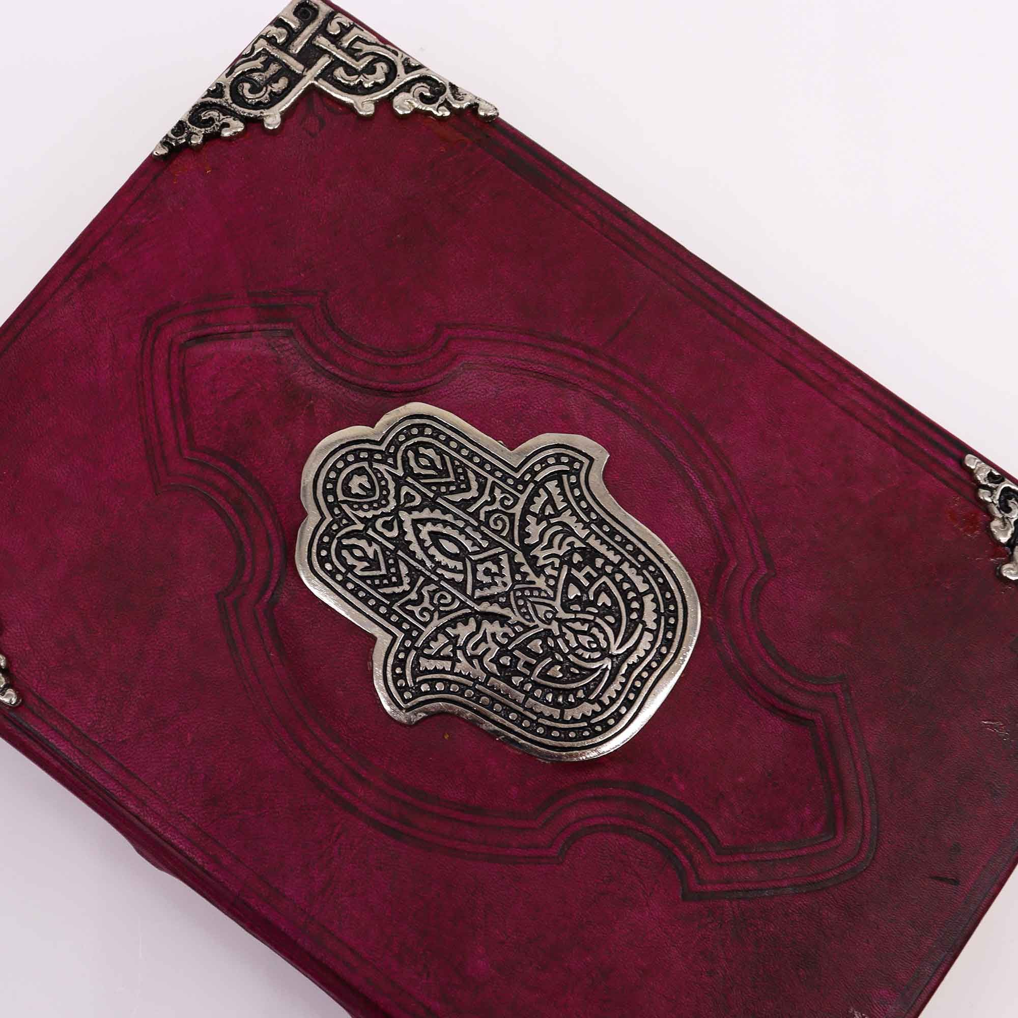 Heafty Red Tan Book - Zinc Hamsa Decor - 200 Deckle Edges Pages - 26x18cm - Image 5