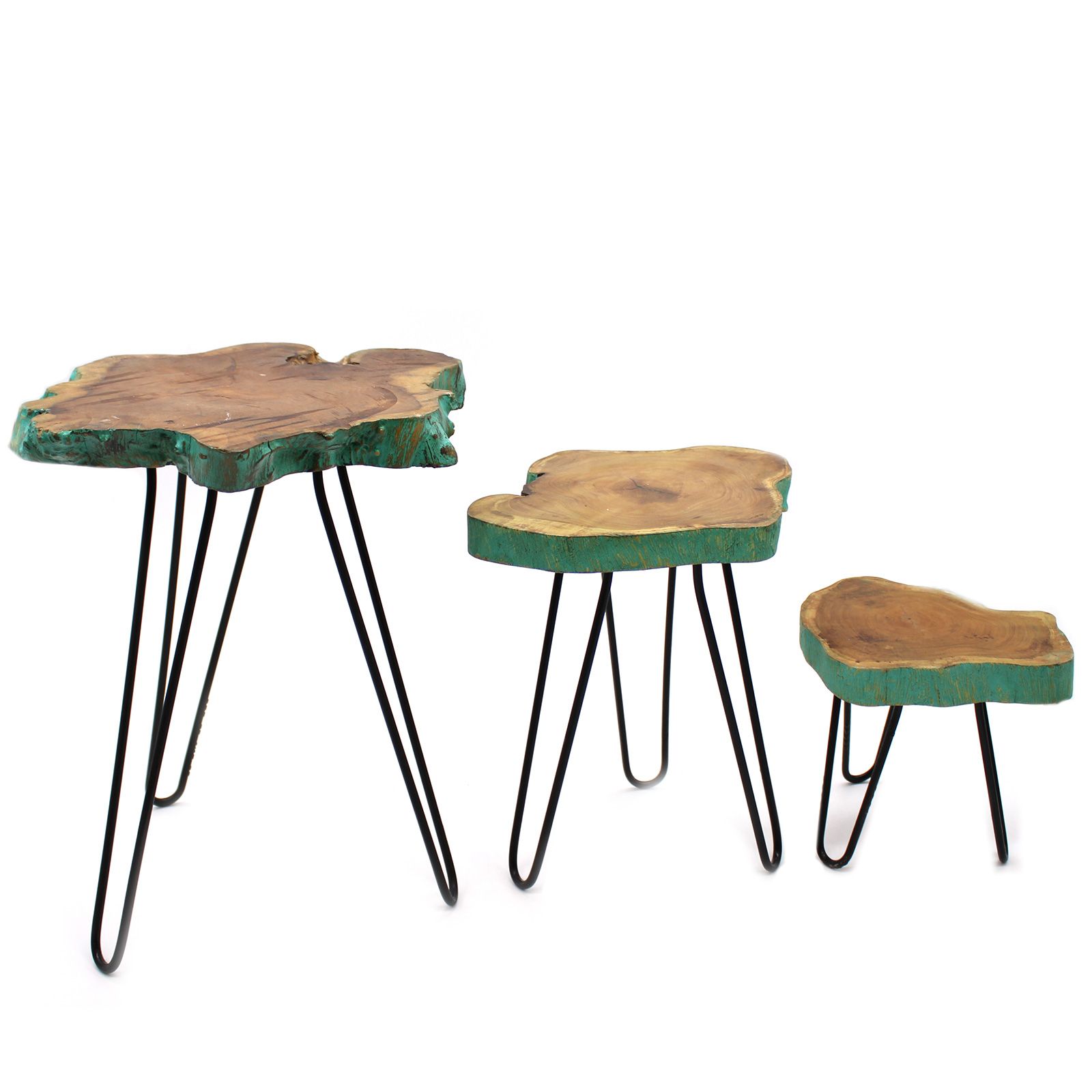 Set of 3 Gamal Wood Plant Stands - Greenwash - Image 6