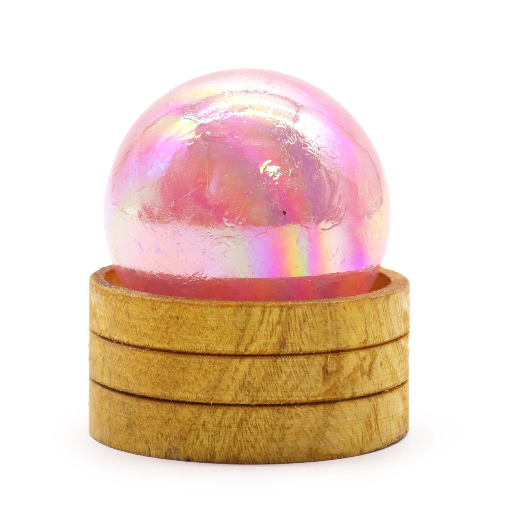 Gemstone Sphere 50mm - Rose Quartz Titanium Aura with Stand