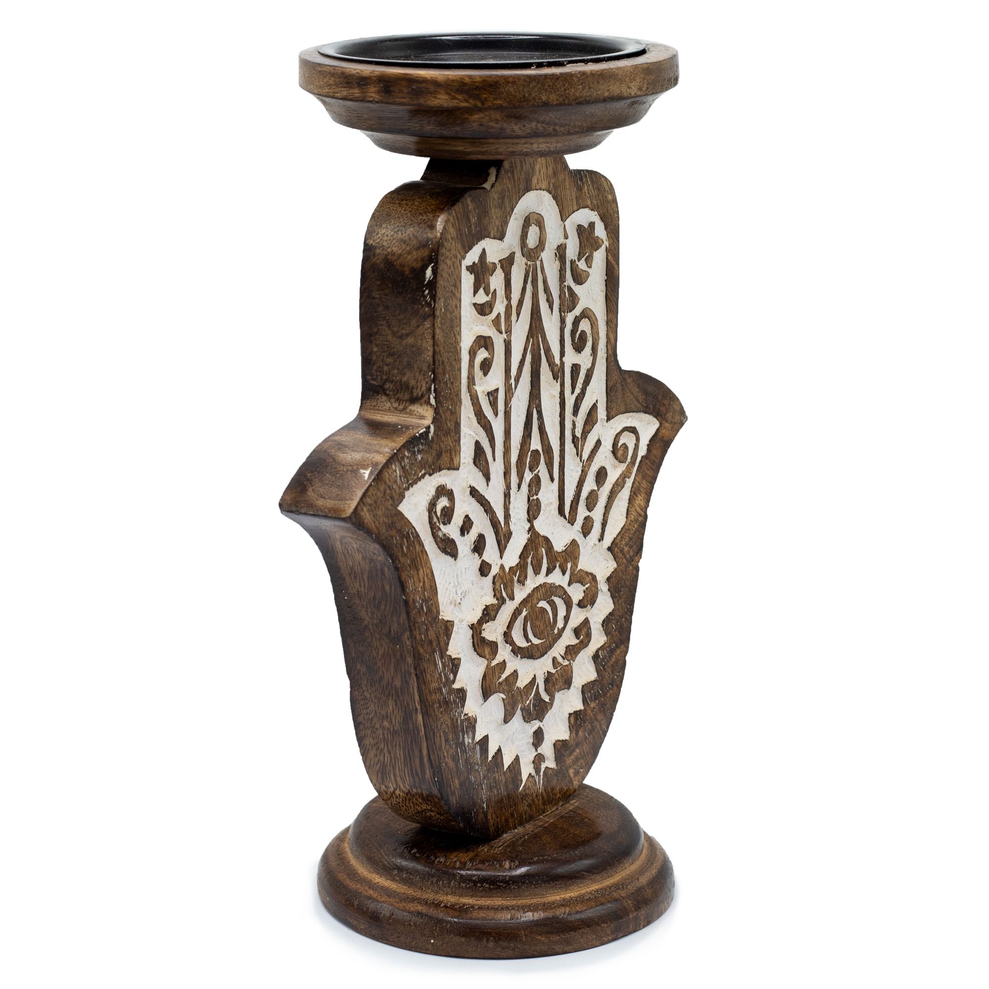 Mango Wood Candle Stand - Hamsa - Large - Image 3