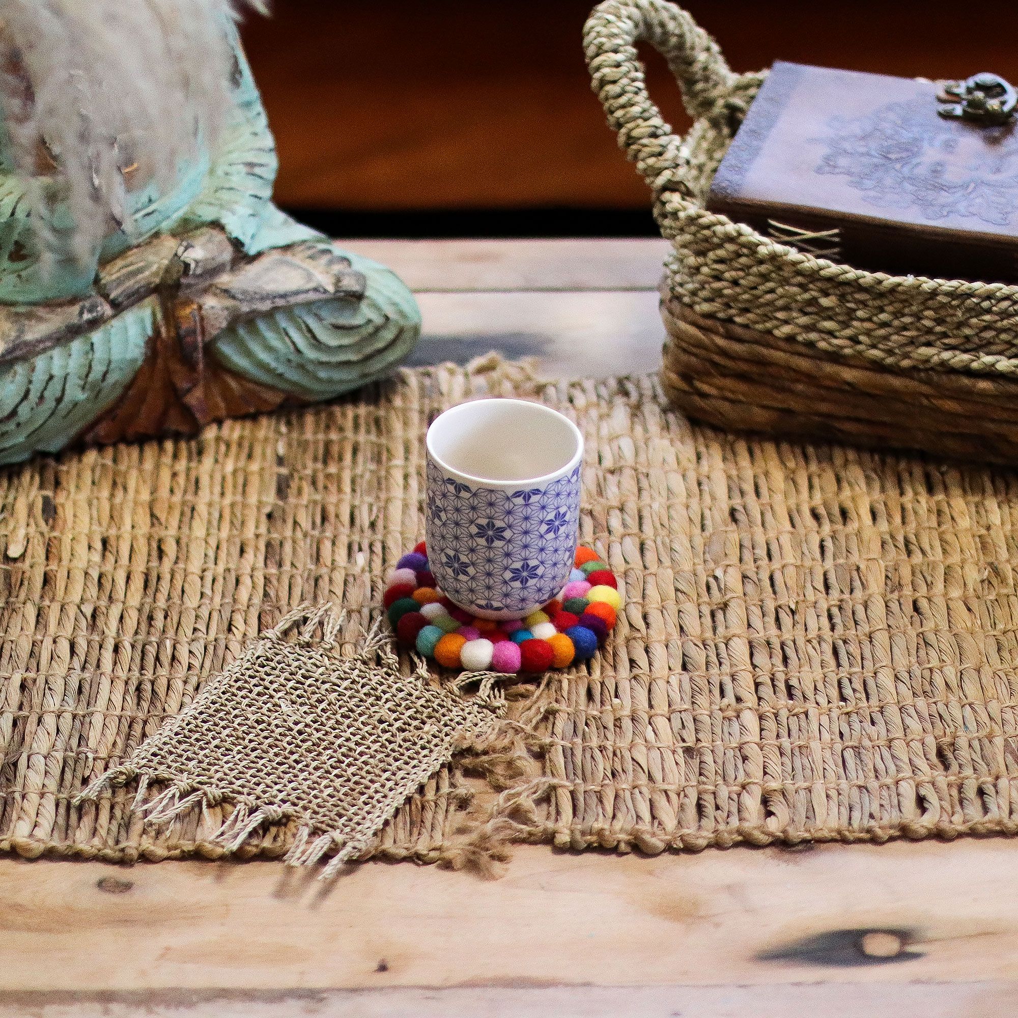 Felt Ball Round Coasters - Multi colour (set of 4) - Image 2