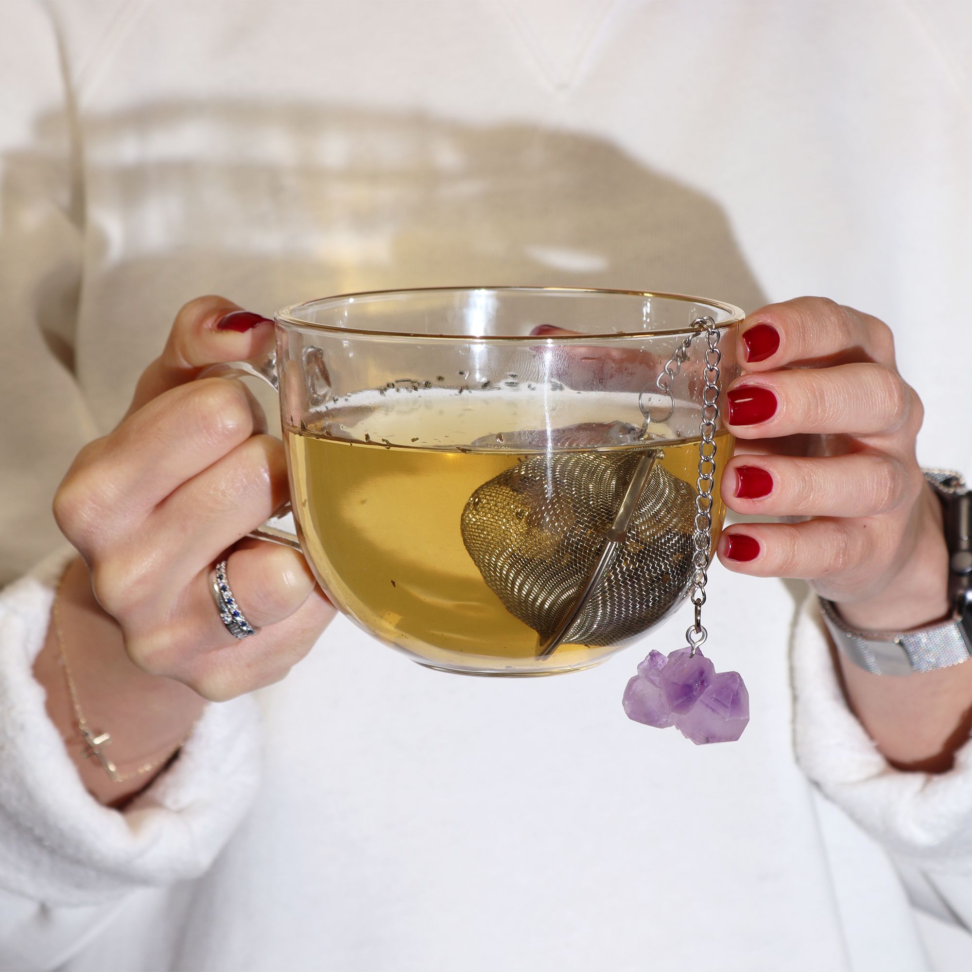 Raw Crystal Gemstone Tea Strainer - Amethyst Cluster - Image 8