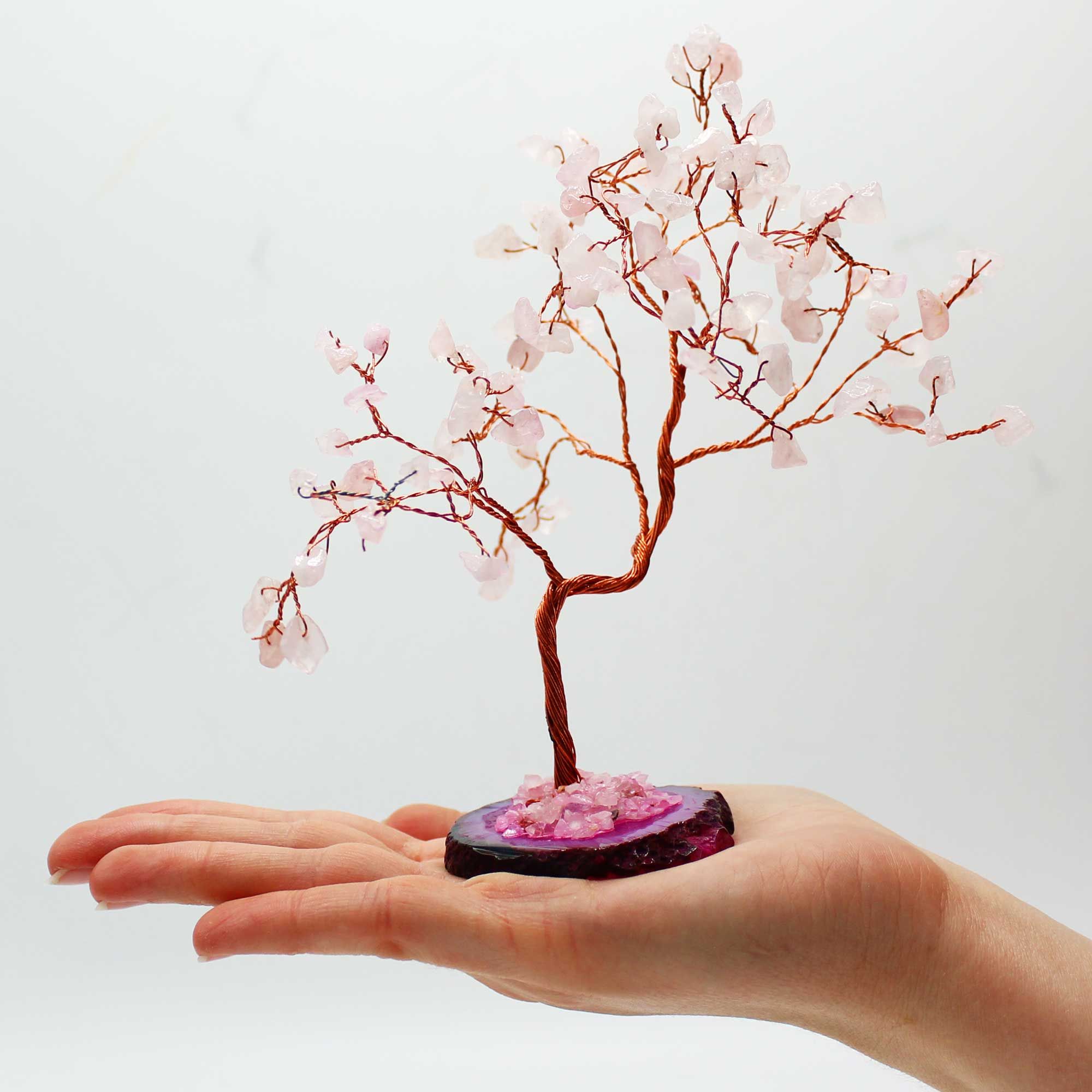 Lrg Gemstone Tree - Rose Quartz on Pink Agate Base (100 stones) - Image 2