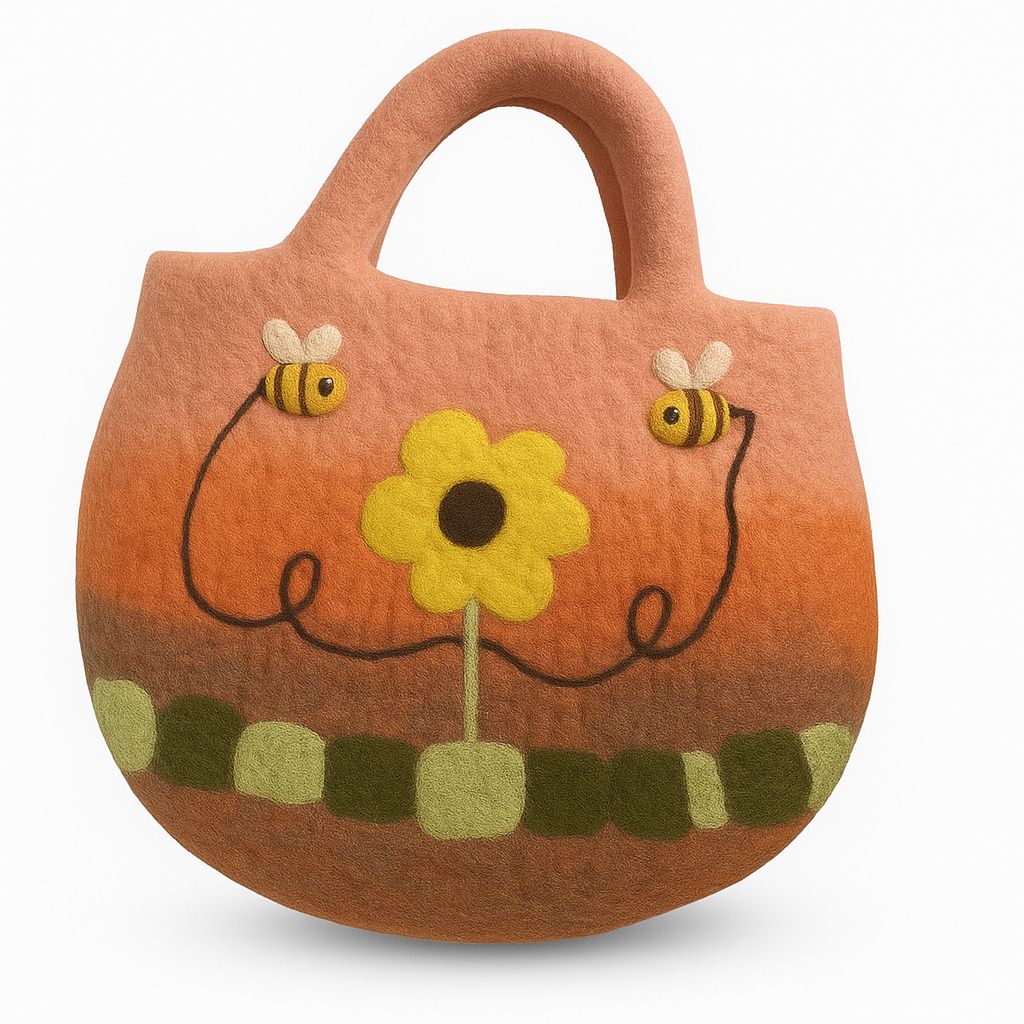 Sun Flower & Bees Felted Bag - Image 3