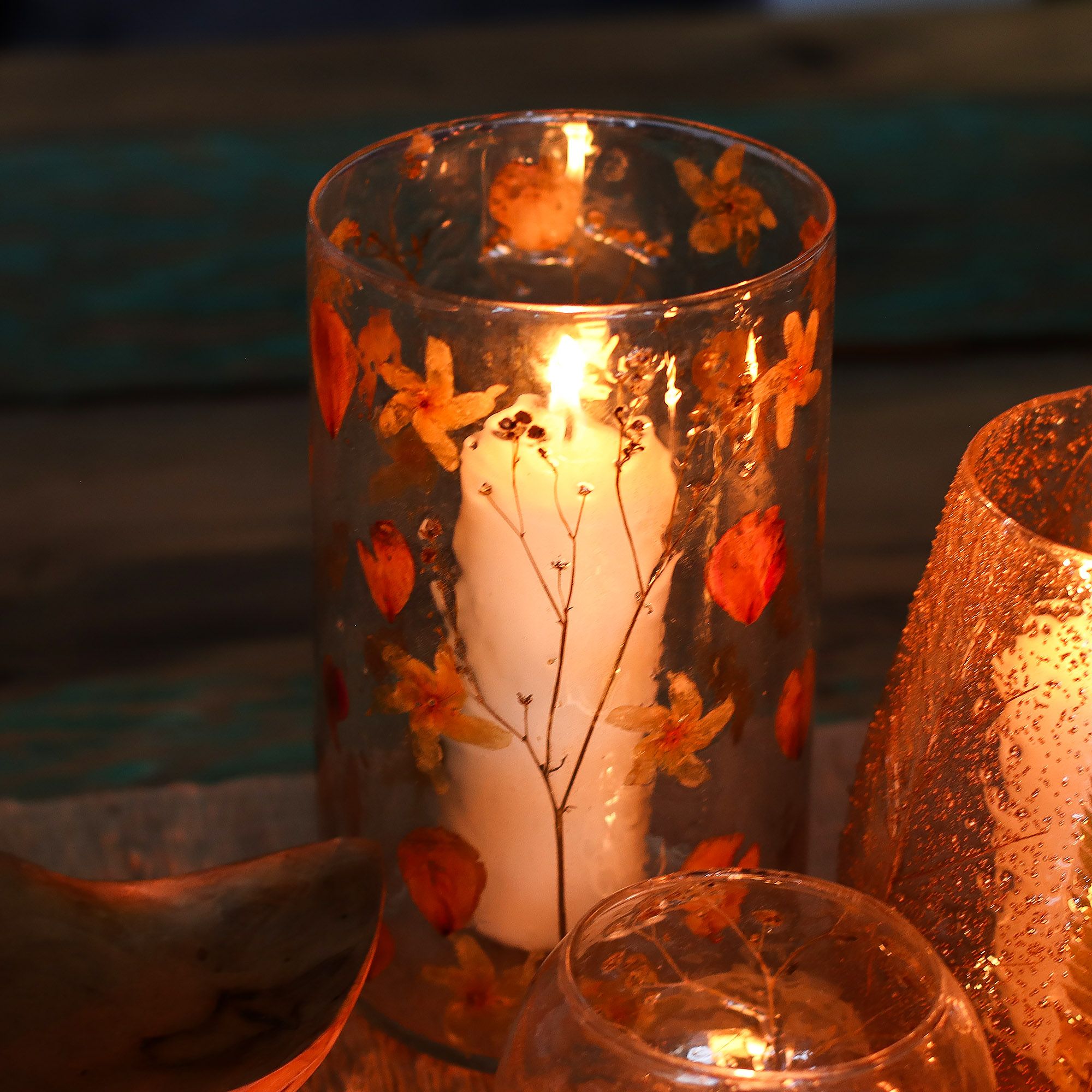 Natural Floral Glass - Tall Vase Candle Holder - Rose - (19x11cm) - Image 5