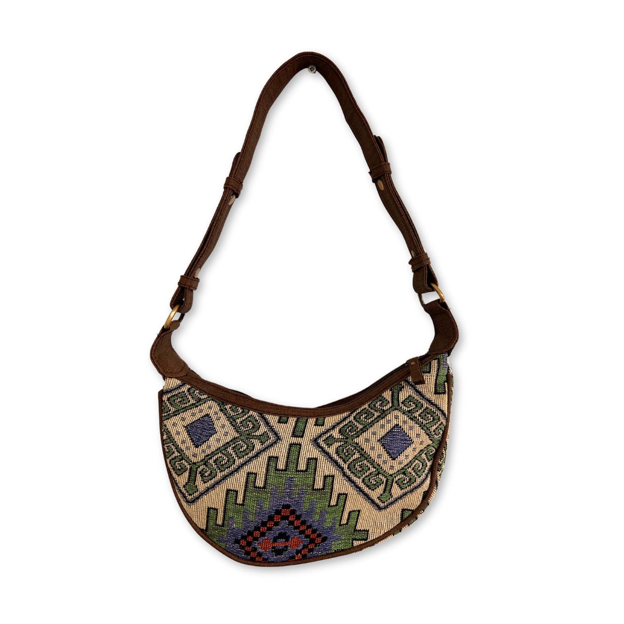 Jacquard Hobo Bag - Geo-Geen (brown strap) - Image 2