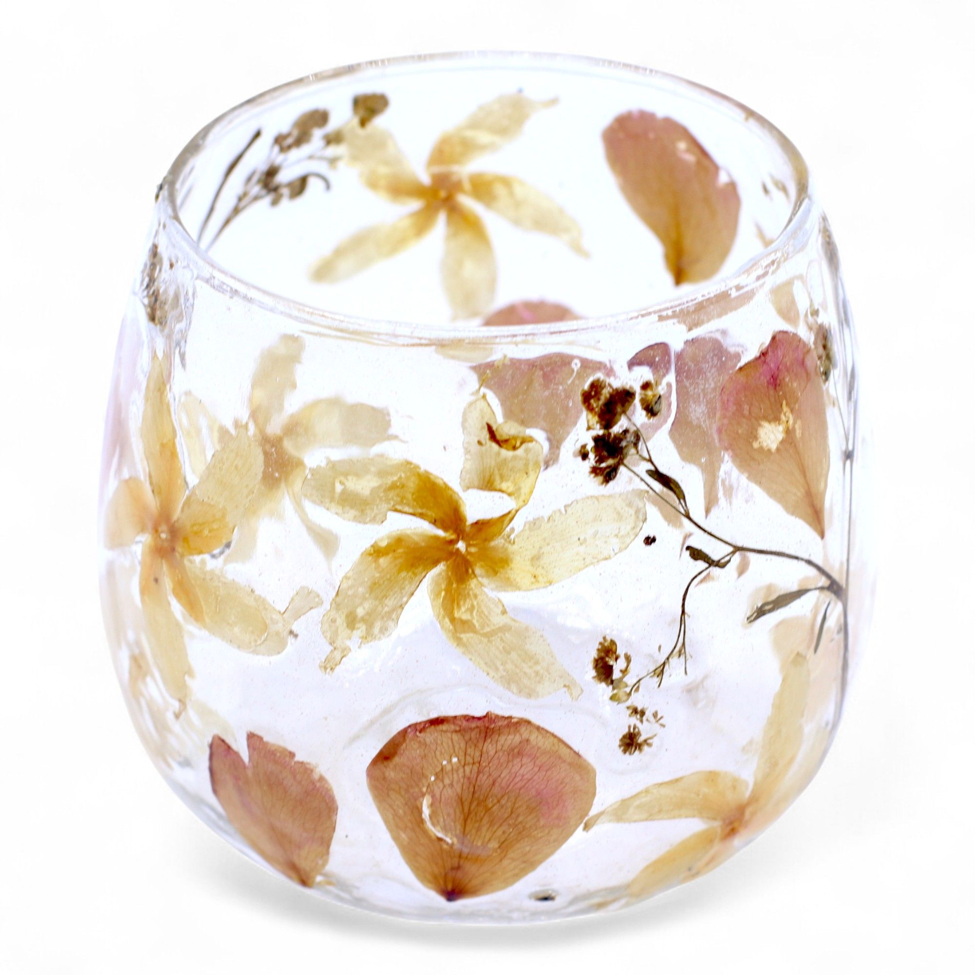 Natural Floral Glass - Straight Candle Holder - Rosa - (8x8cm) - Image 3