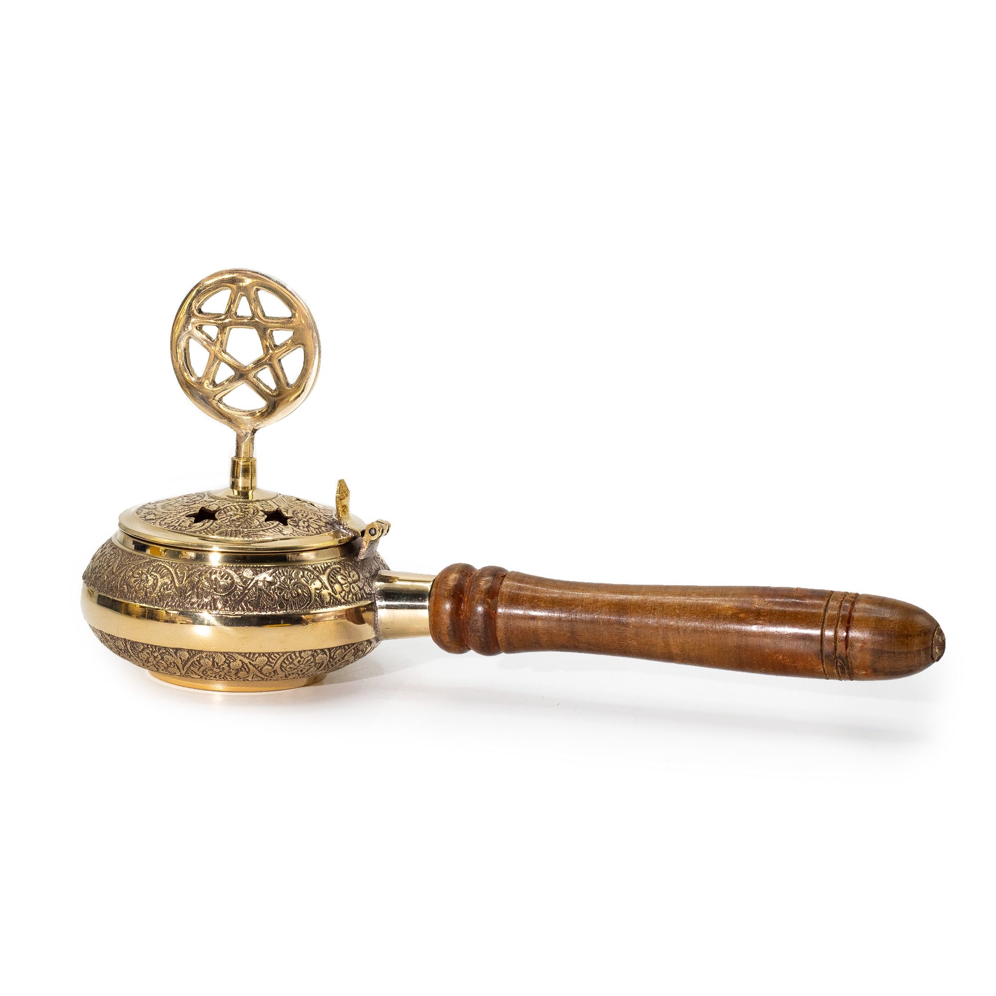 Censer Incense Burner with Wooden Handle - Pentagram