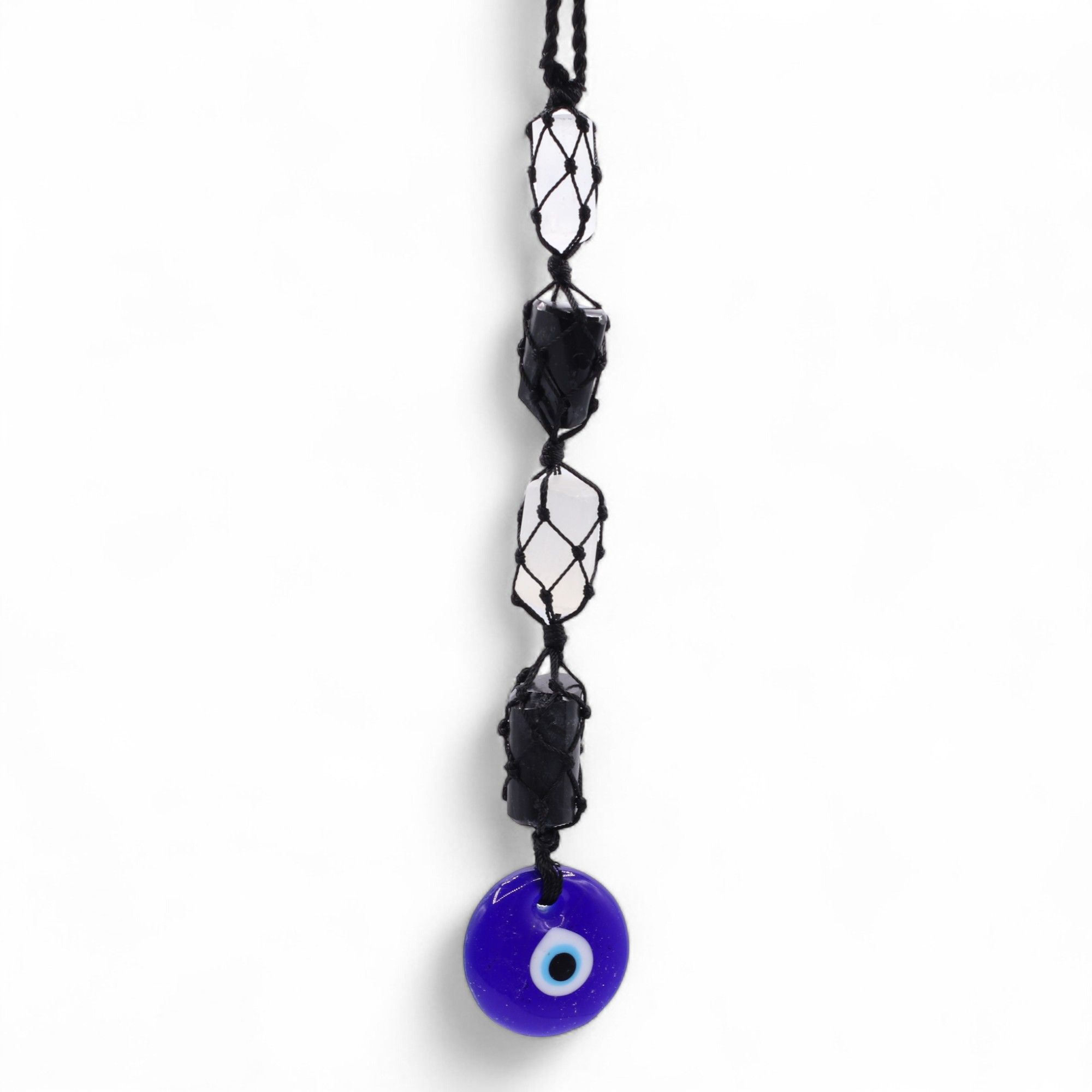 Hanging Stone Pendant - Black Torrmaline & Selonite Tumble- Evil Eye - Image 3