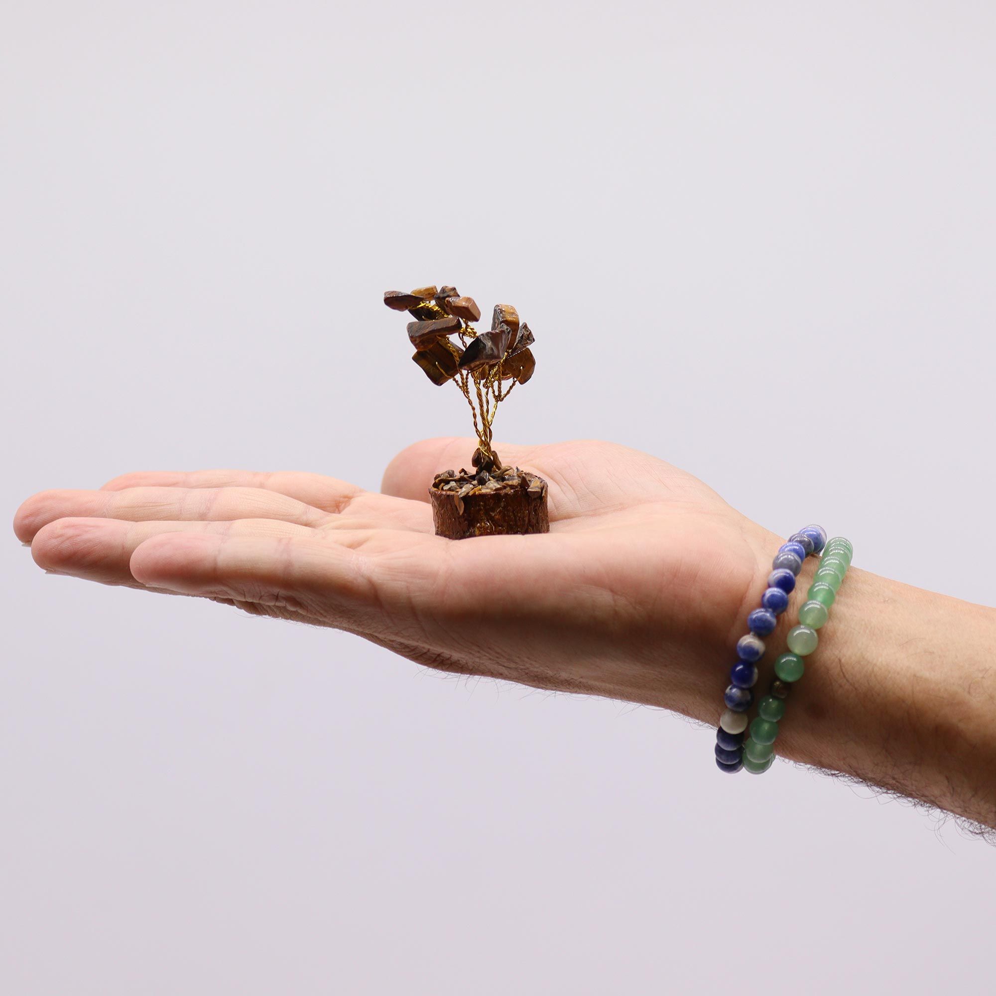 Mini Gemstone Tree On Wood Base - Tigereye (15 stones) - Image 3