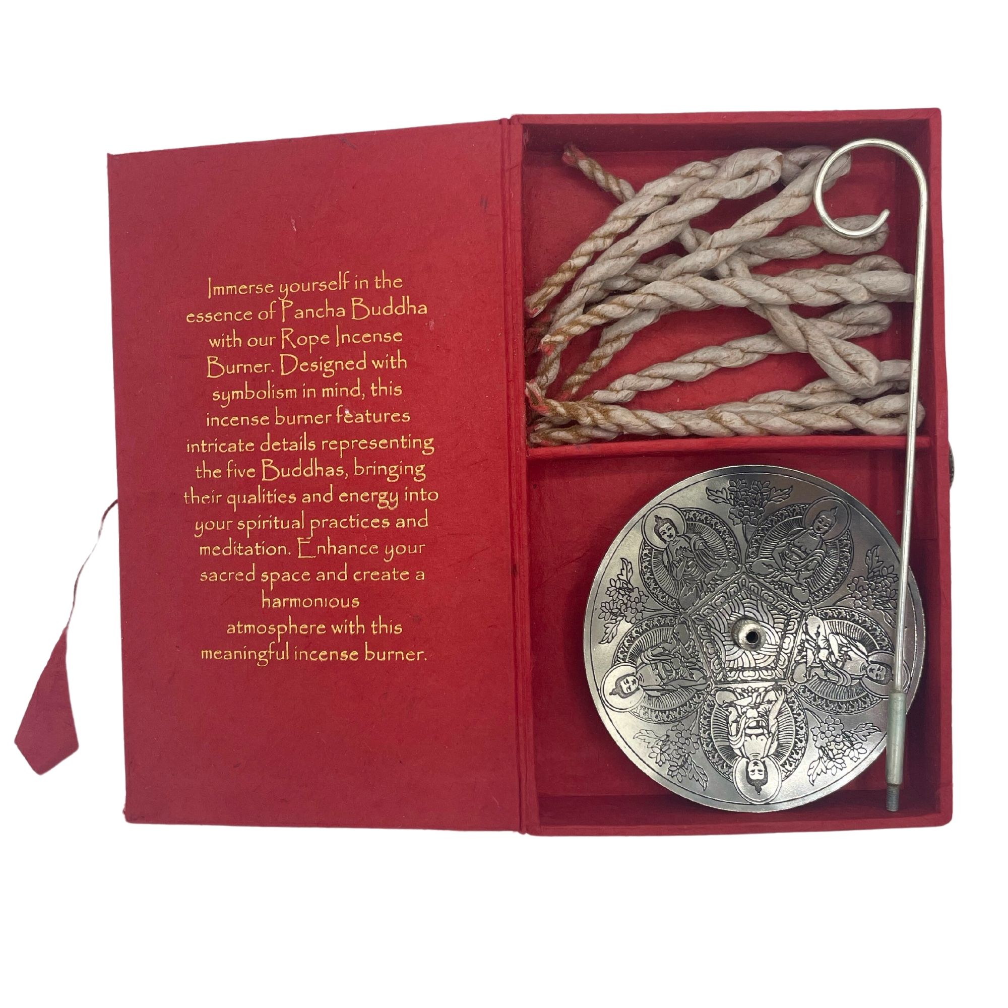 Rope Incense and Silver Plated Holder Set - Pancha Buddha - Image 6
