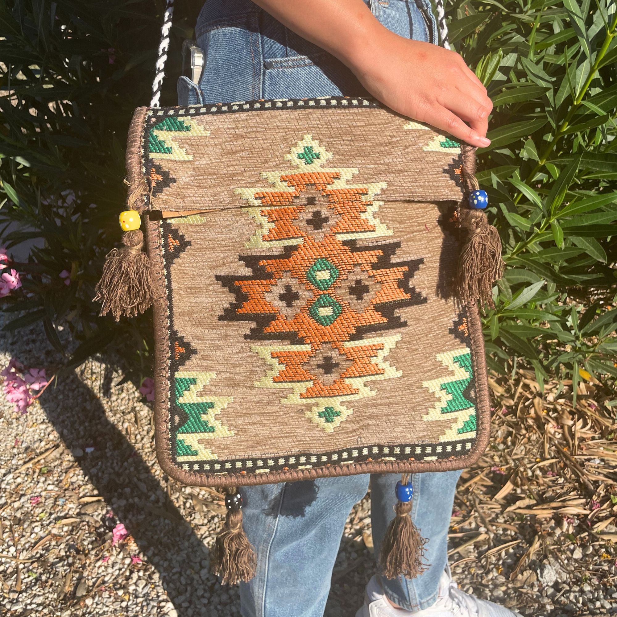 Biege Kilim Messenger Festival Bag - Image 5