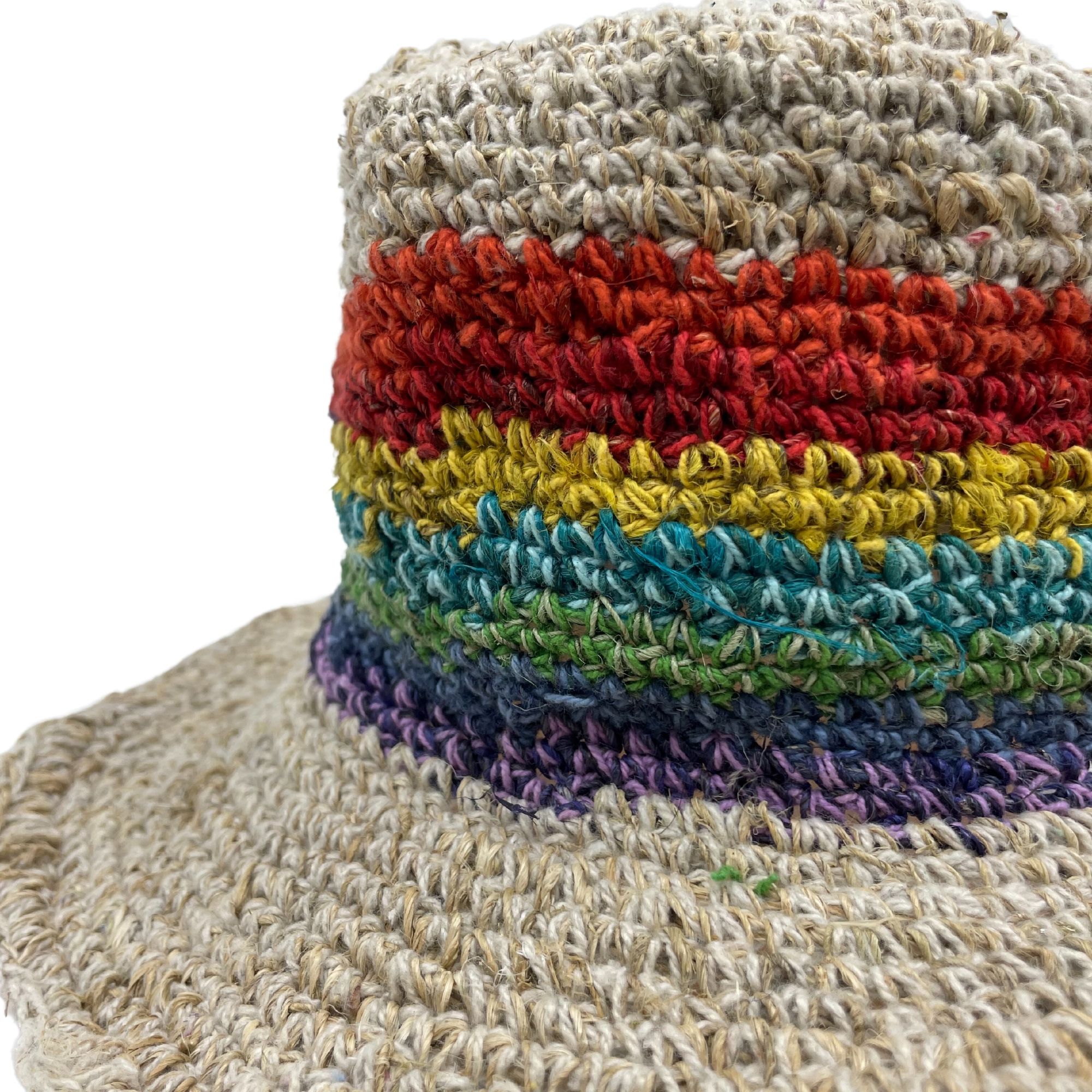 Hand-Knited Hemp & Cotton Boho Festival Hat - Rainbow - Image 3