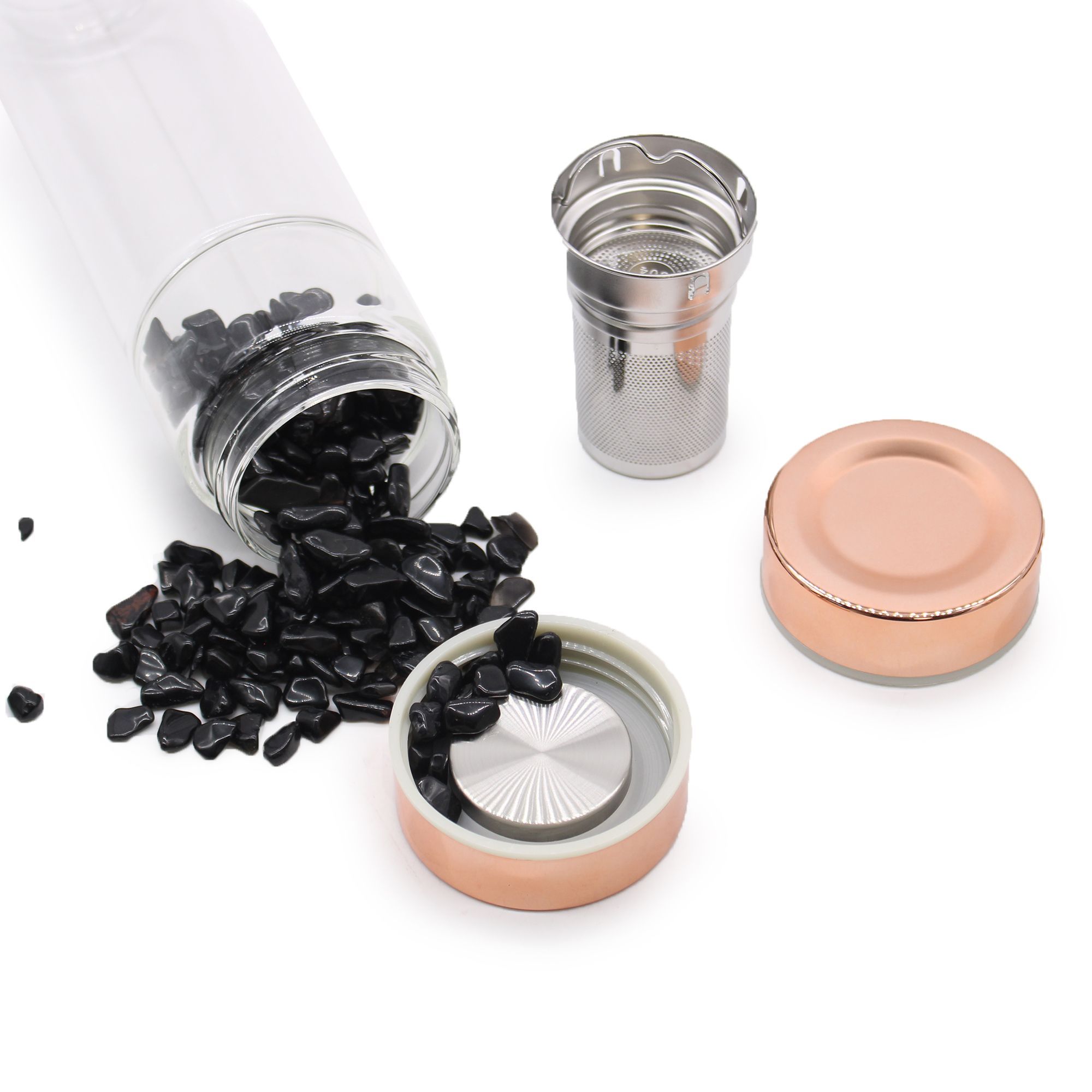 Crystal Glass Tea Infuser Bottle - Rose Gold - Red Jasper - Image 5
