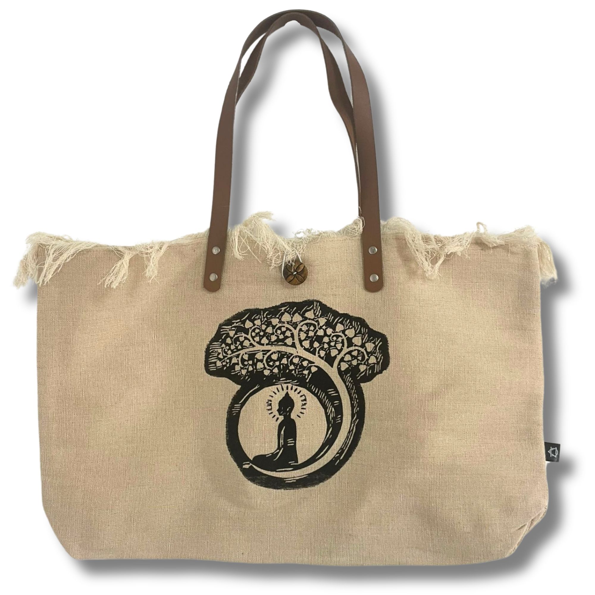 Natural Tote Bag Leather Handle - Buddha - Image 3