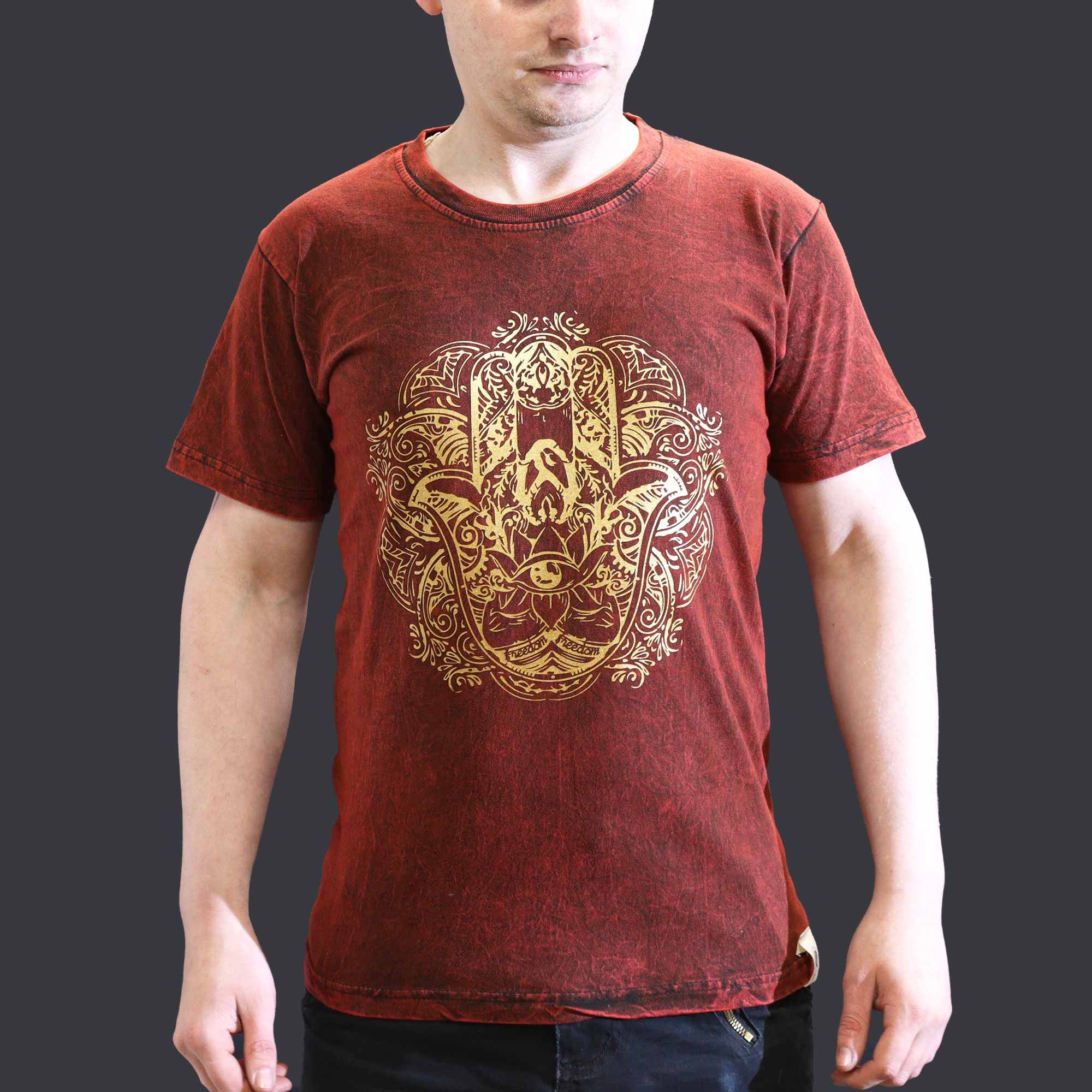 Small Stone Washed T-Shirt - Hamsa - Maroon - Image 3
