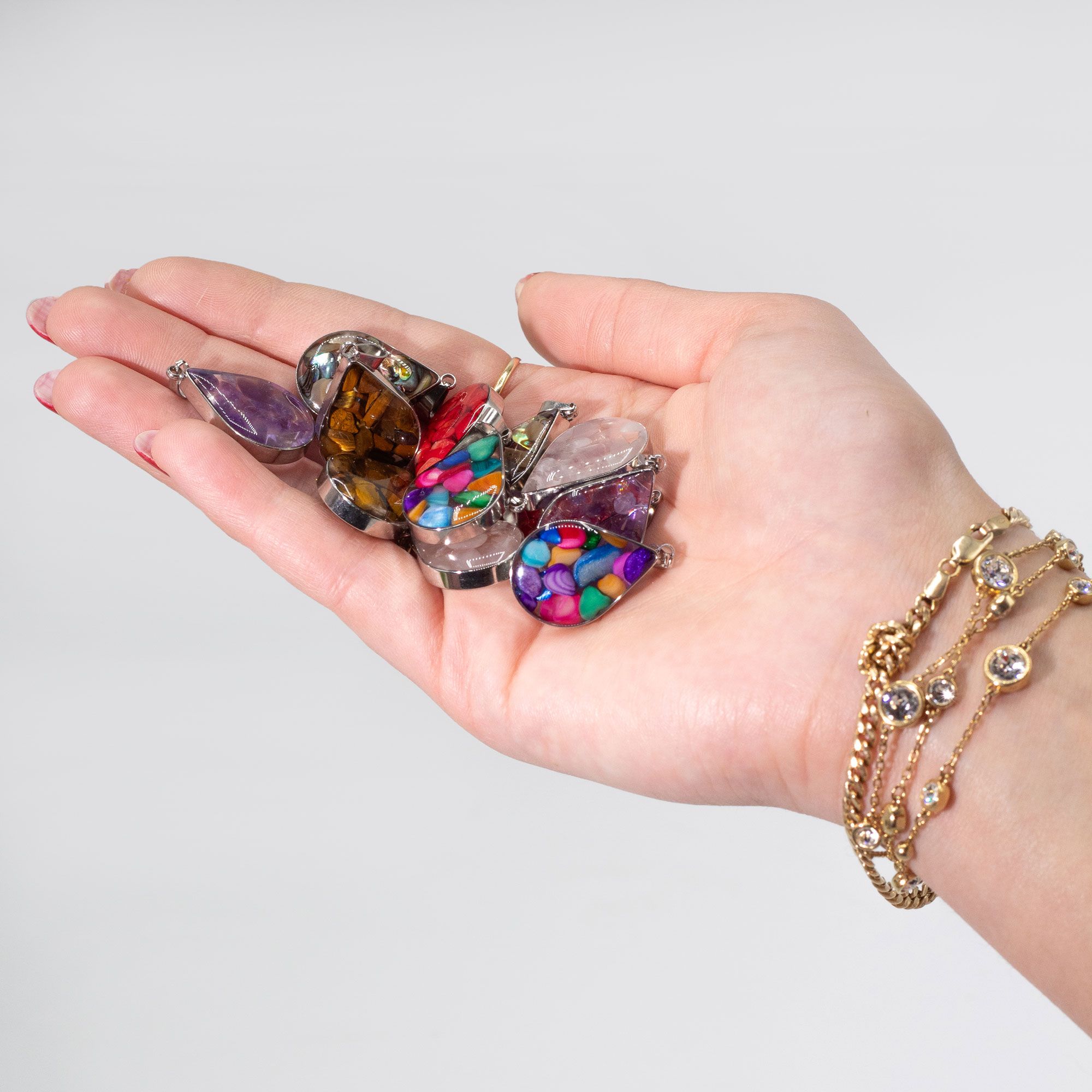 Steel Cased Pendant Teardrops - 12 Assorted Gemstone Chips & Shells - Image 3