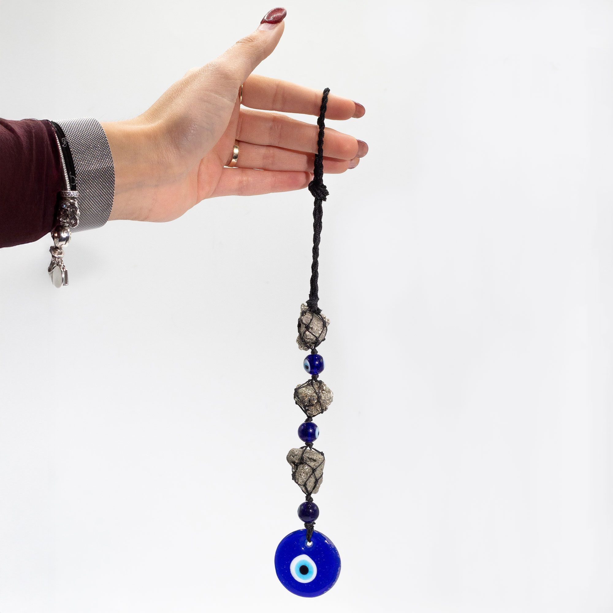 Hanging Stone Pendant - Pirite Stones & Beads- Evil Eye - Image 3