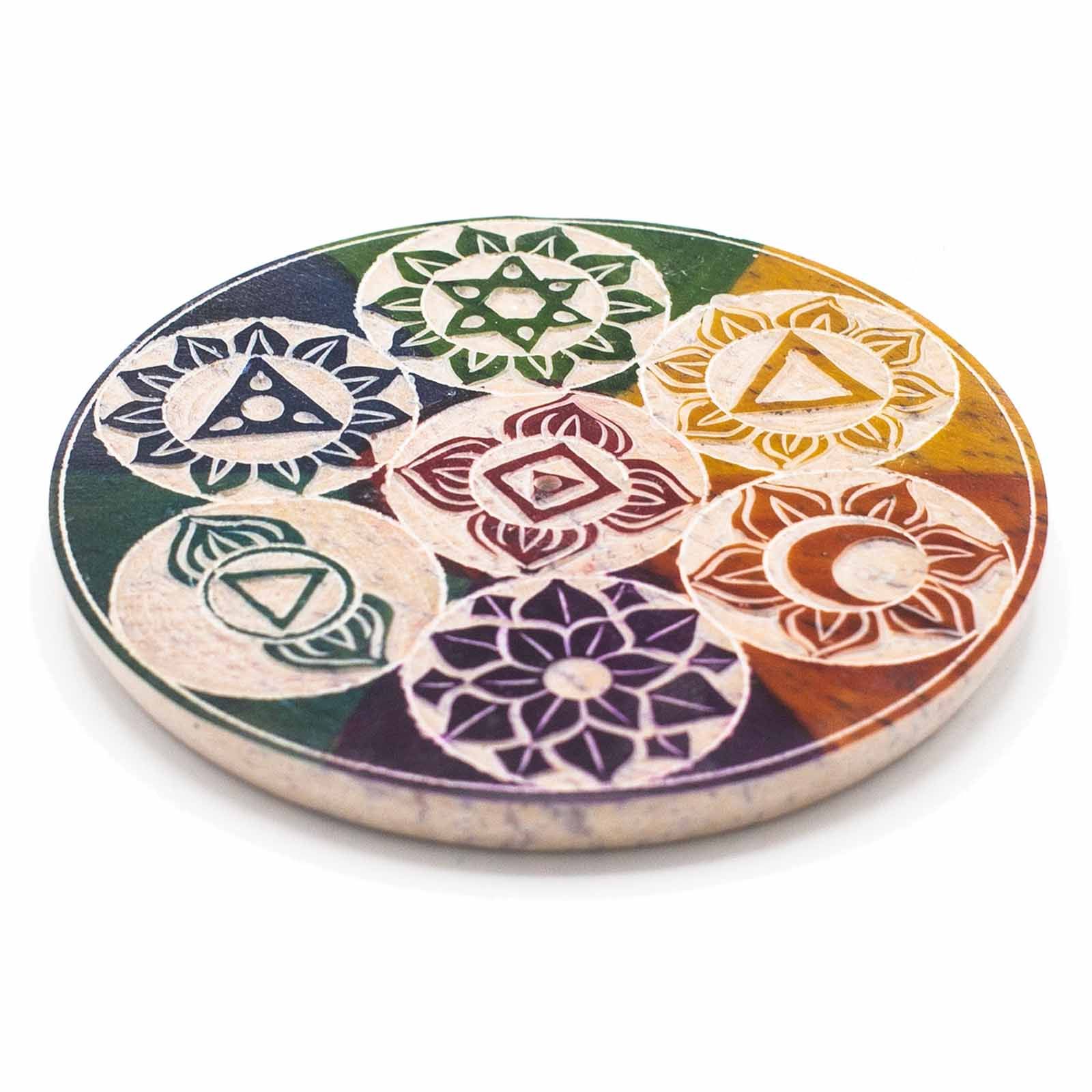 Soapstone Disc Incense Cone Holder 10cm - Seven Chakra - Image 2