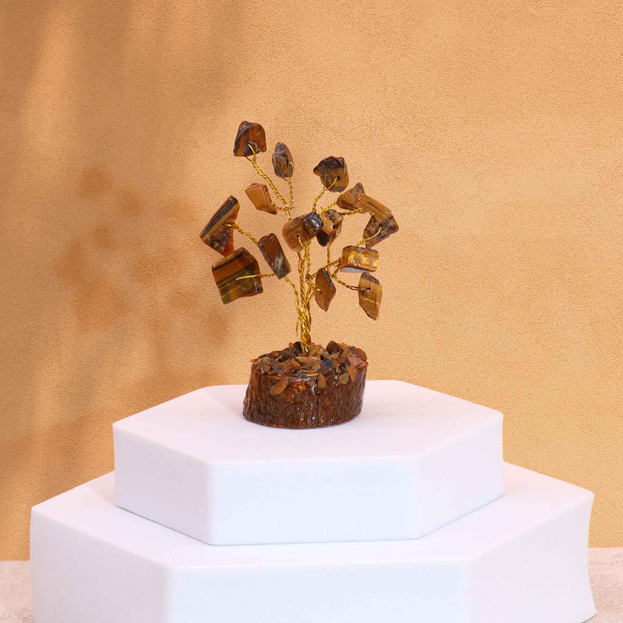 Mini Gemstone Tree On Wood Base - Tigereye (15 stones) - Image 4