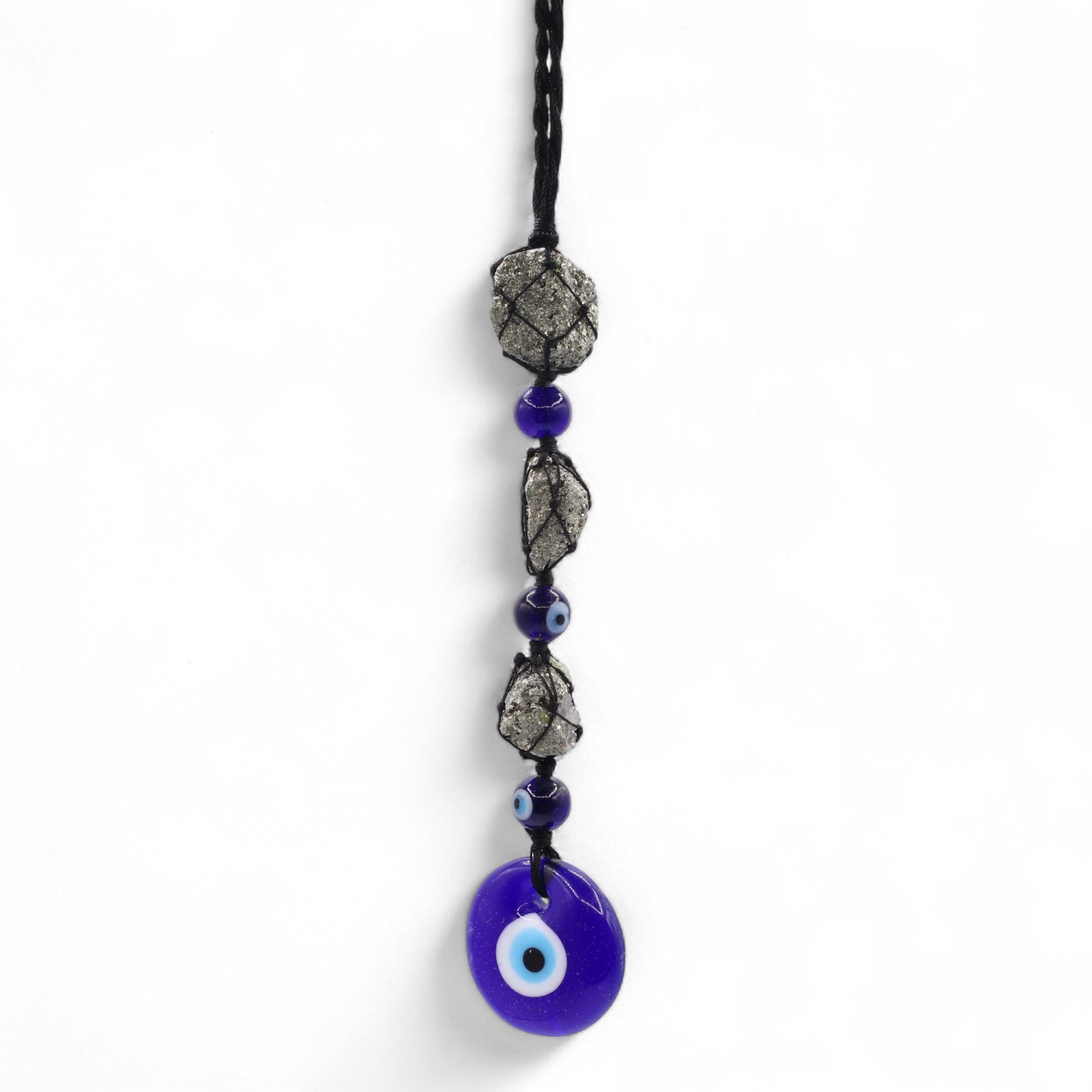 Hanging Stone Pendant - Pirite Stones & Beads- Evil Eye - Image 2