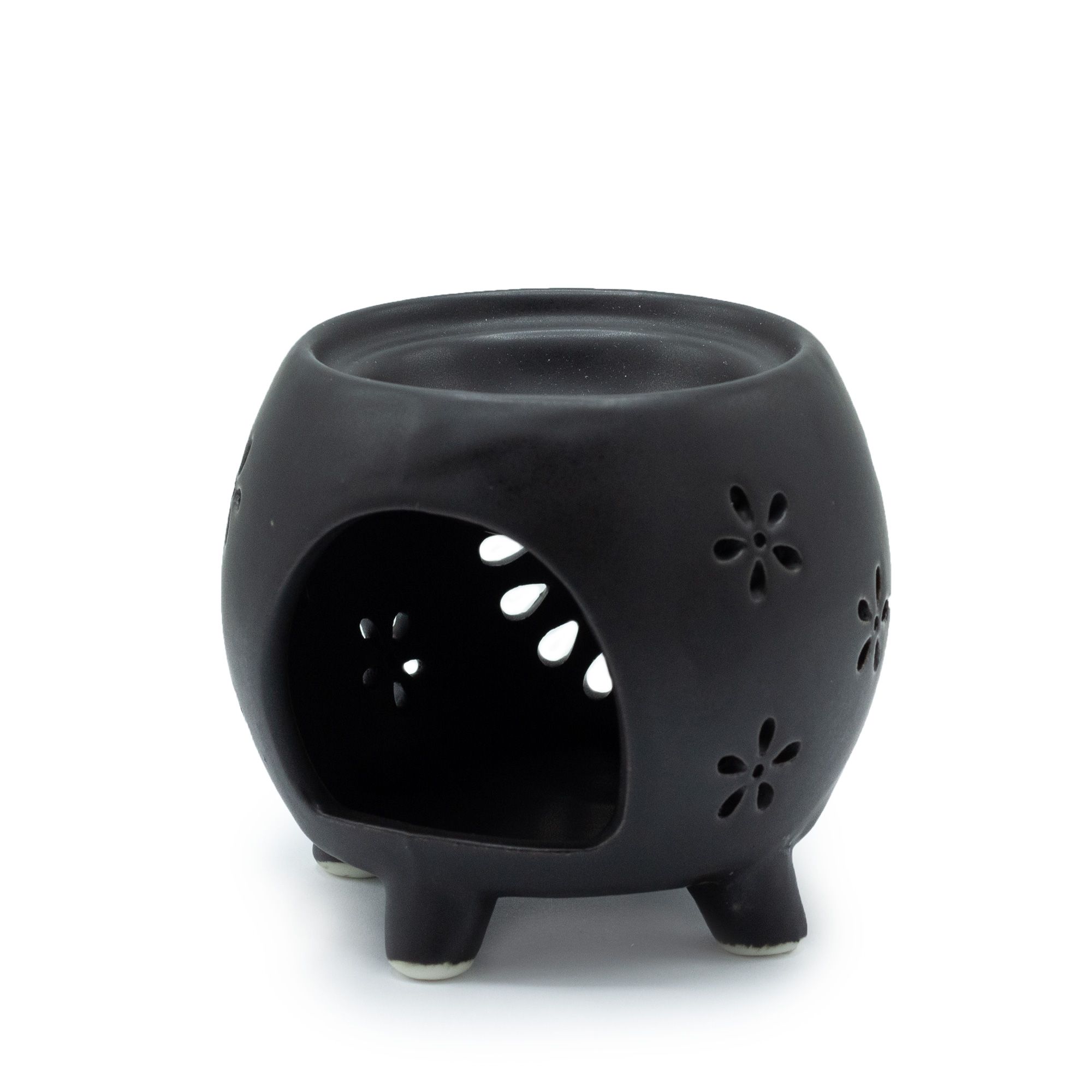 Squat Pot Oil Burner Flower Burst - Matt Black - Image 2