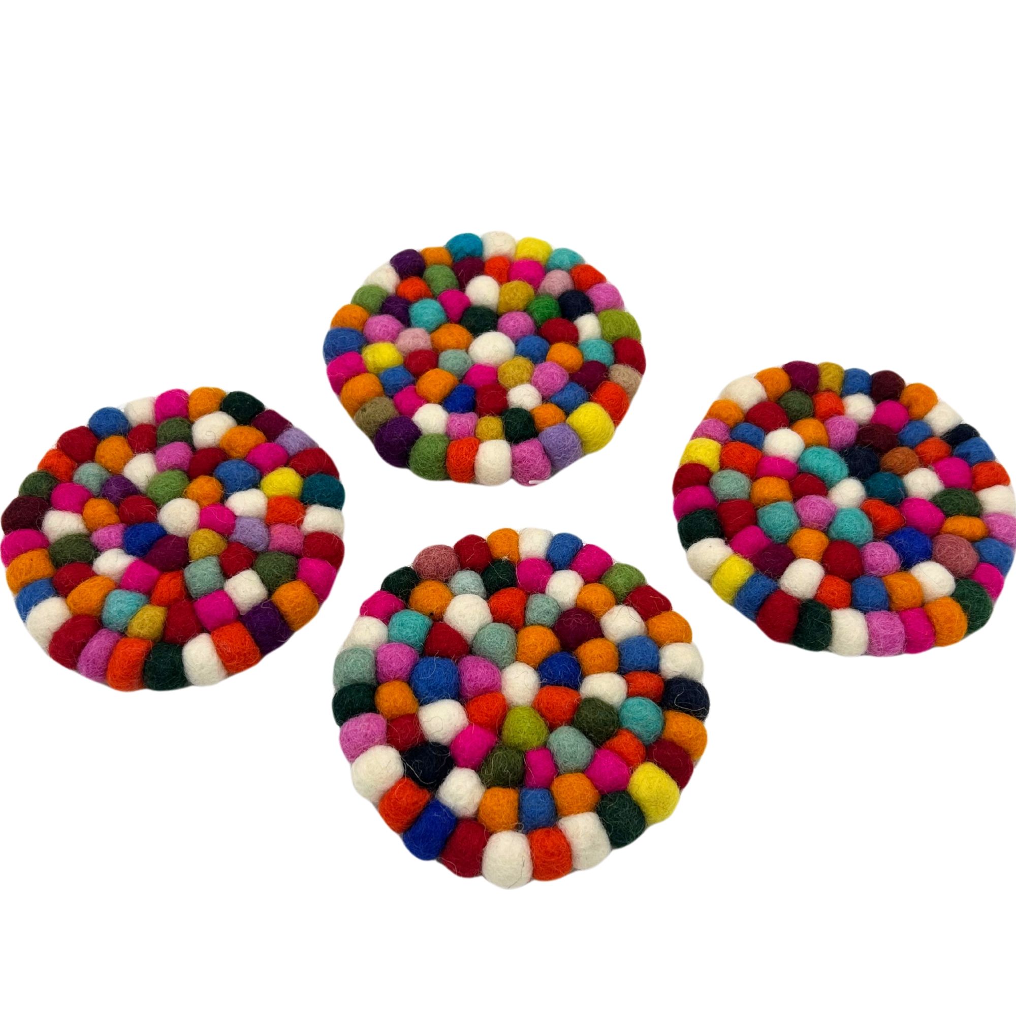 Felt Ball Round Coasters - Multi colour (set of 4) - Image 3
