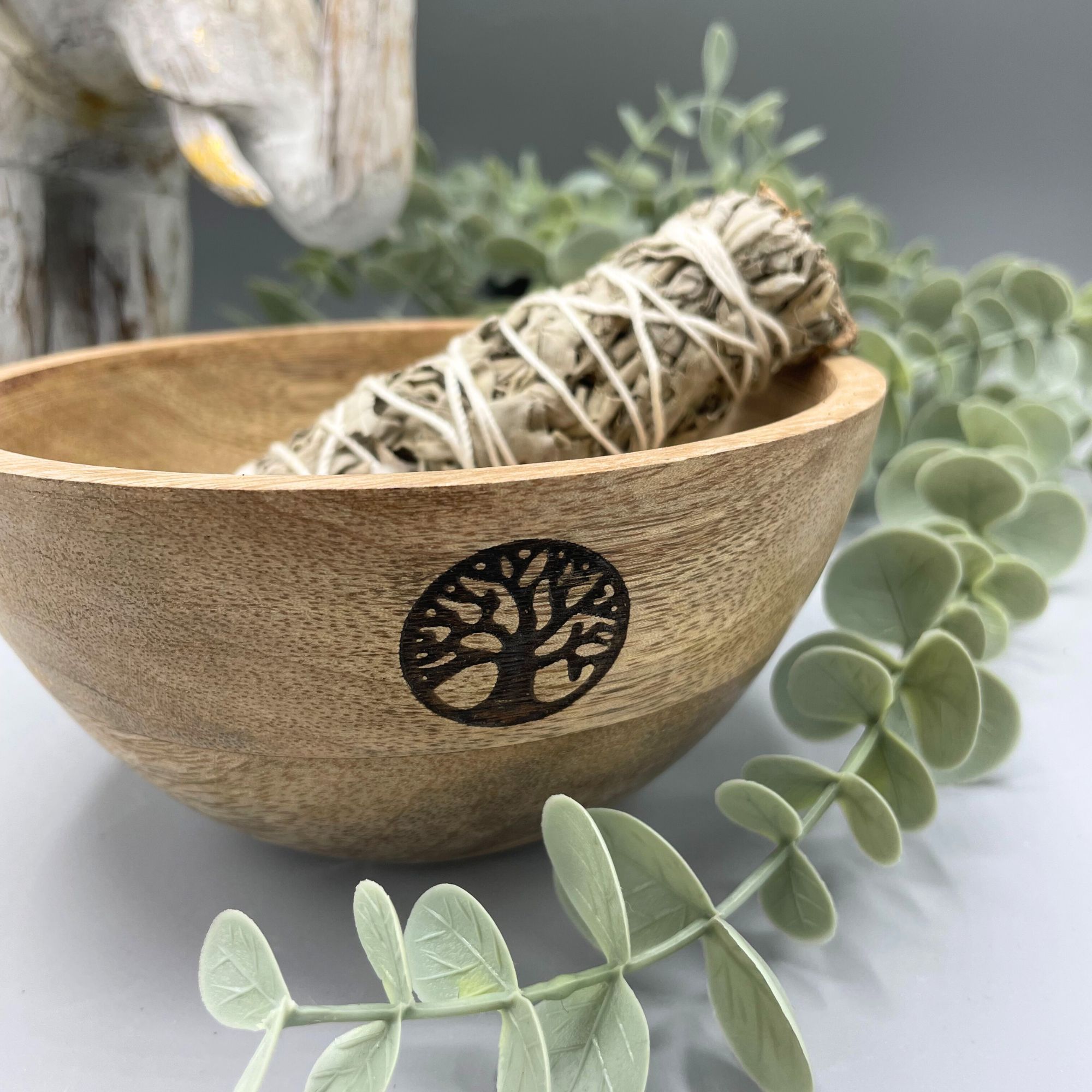 Wooden Smudge and Ritual Offerings Bowl - Tree of Life - 13x7cm - Image 2