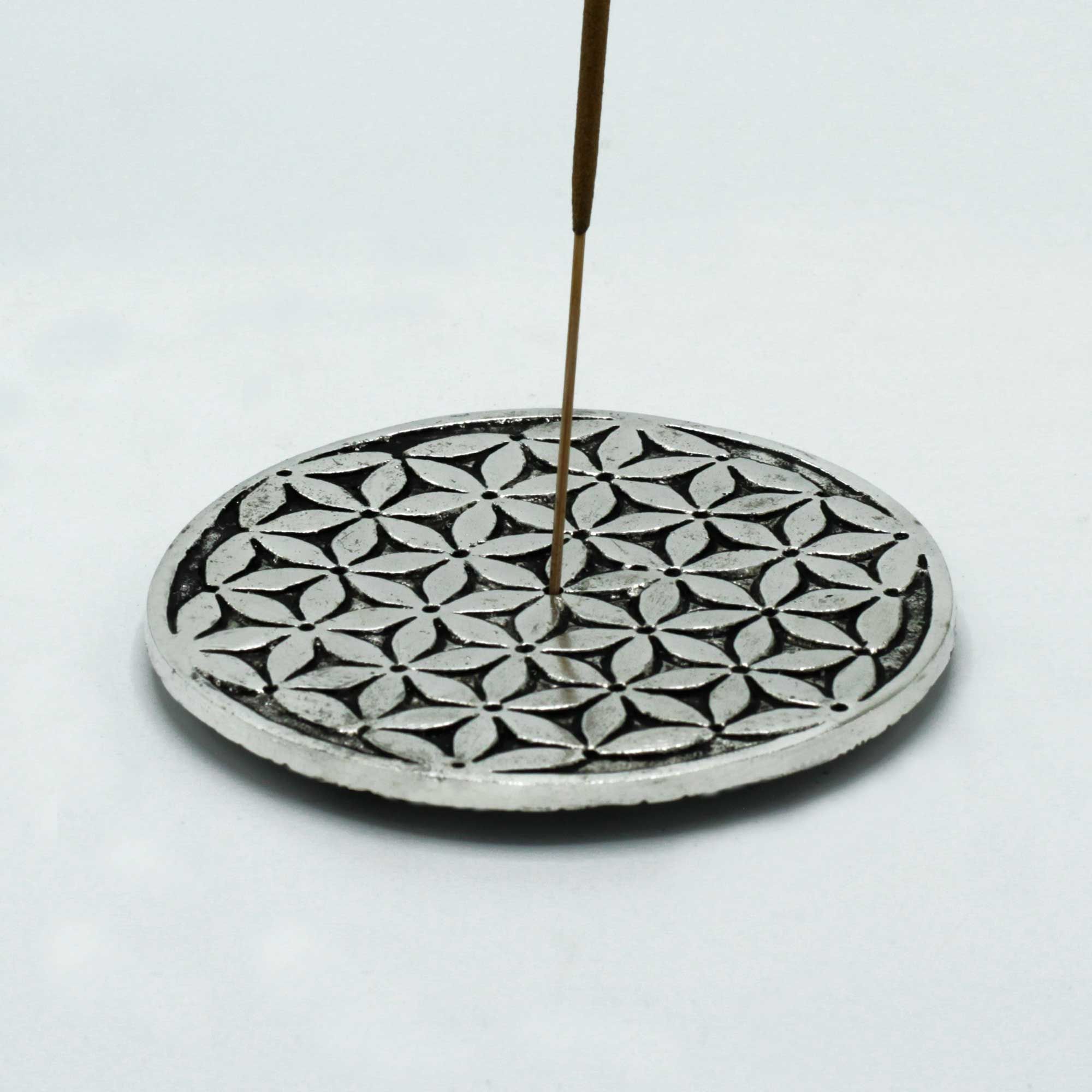 Polished Aluminium Flower of Life Incense Holder 11cm - Image 2