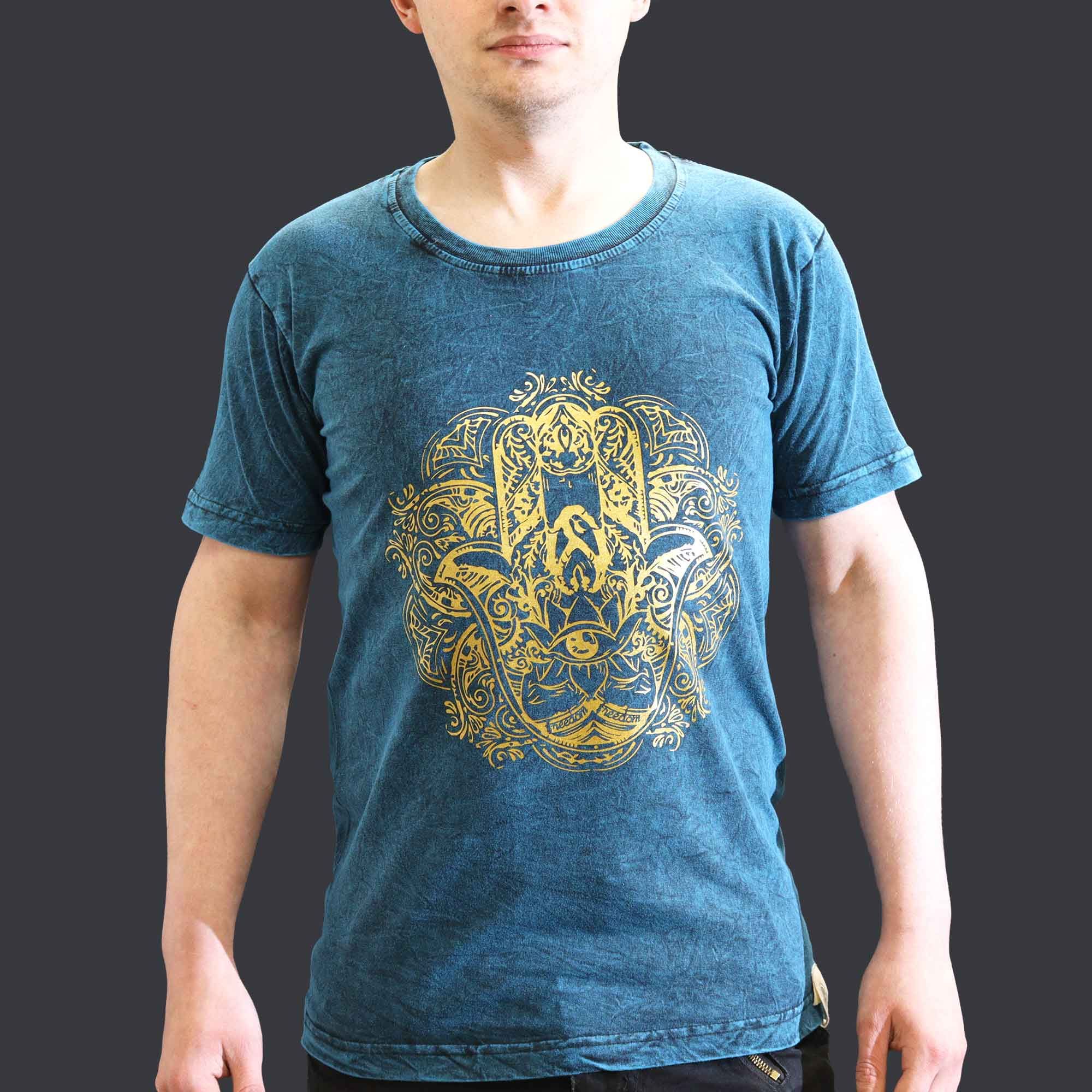 Small Stone Washed T-Shirt - Hamsa - Blue - Image 2