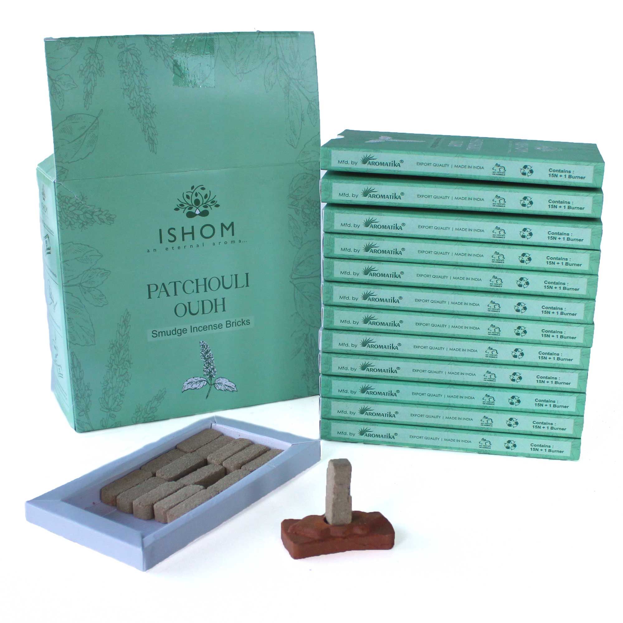 Pack of 15 Natural Incense Smudge Bricks and Burner - Patchouli Wood - Image 2
