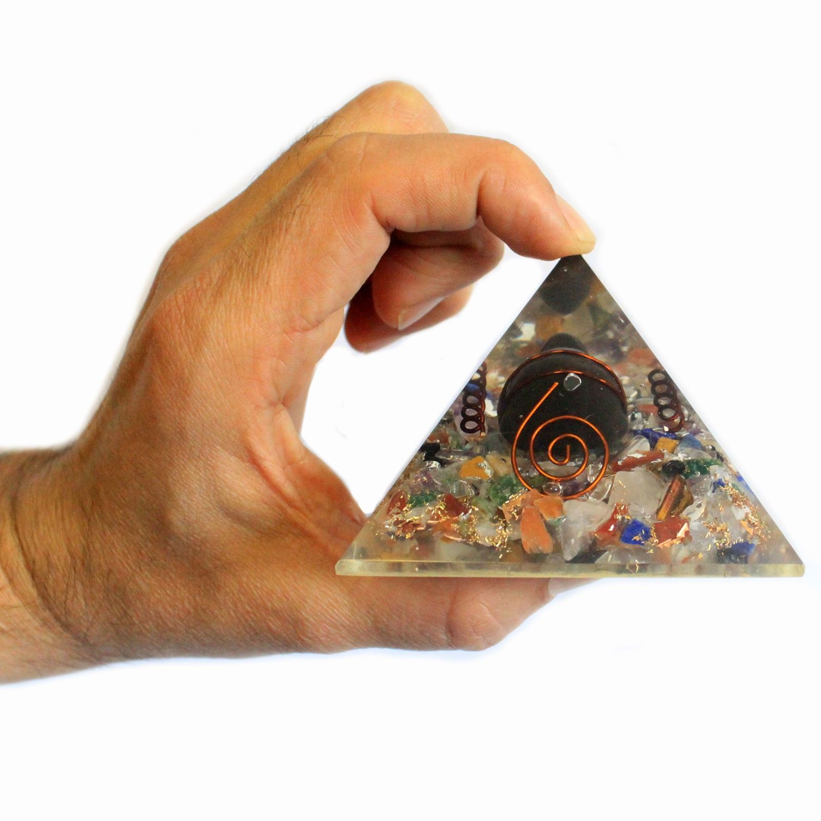 Med Orgonite Pyramid 60mm Gemchips, Copper, Turtle - Image 2