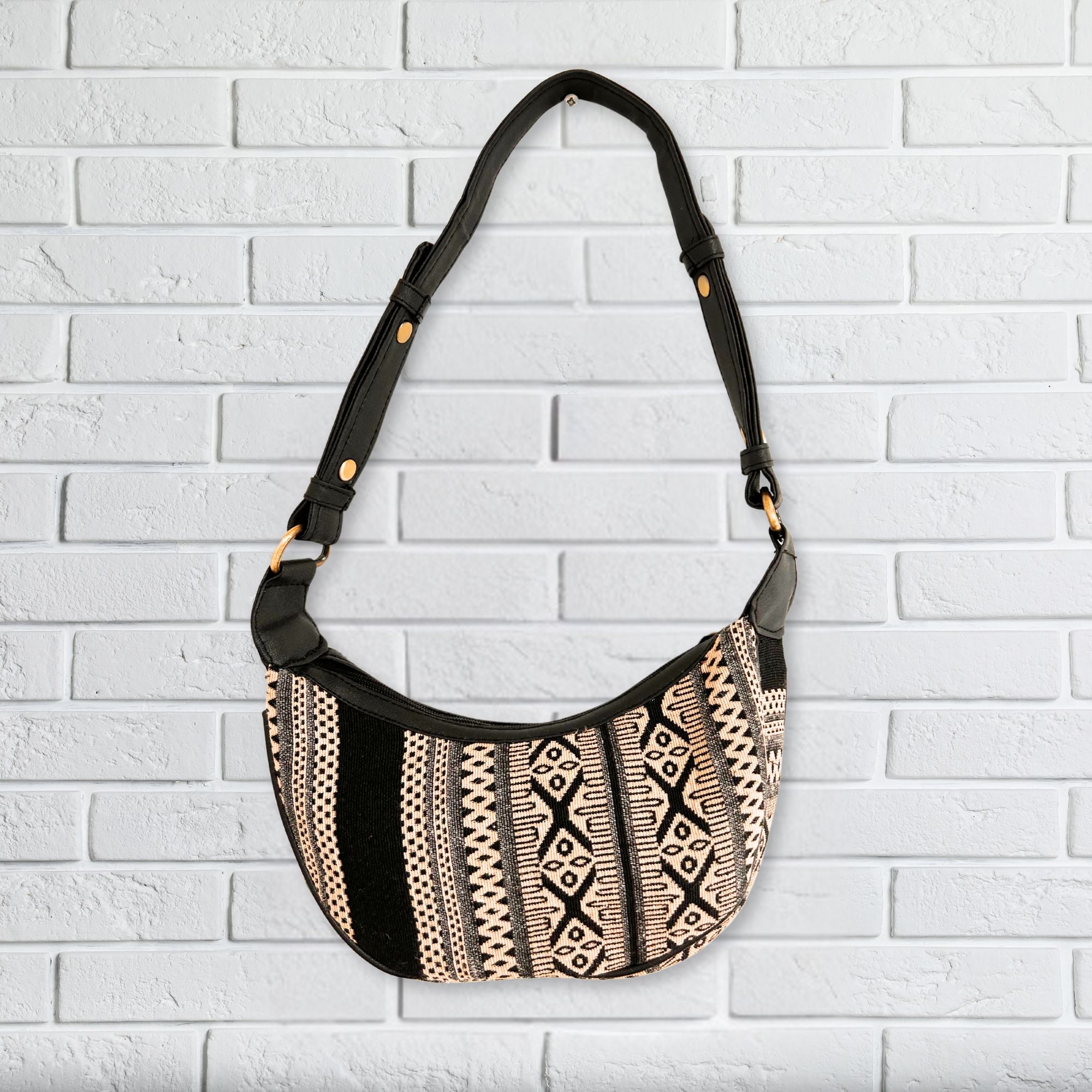 Jacquard Hobo Bag - Grey Metro (black strap) - Image 3