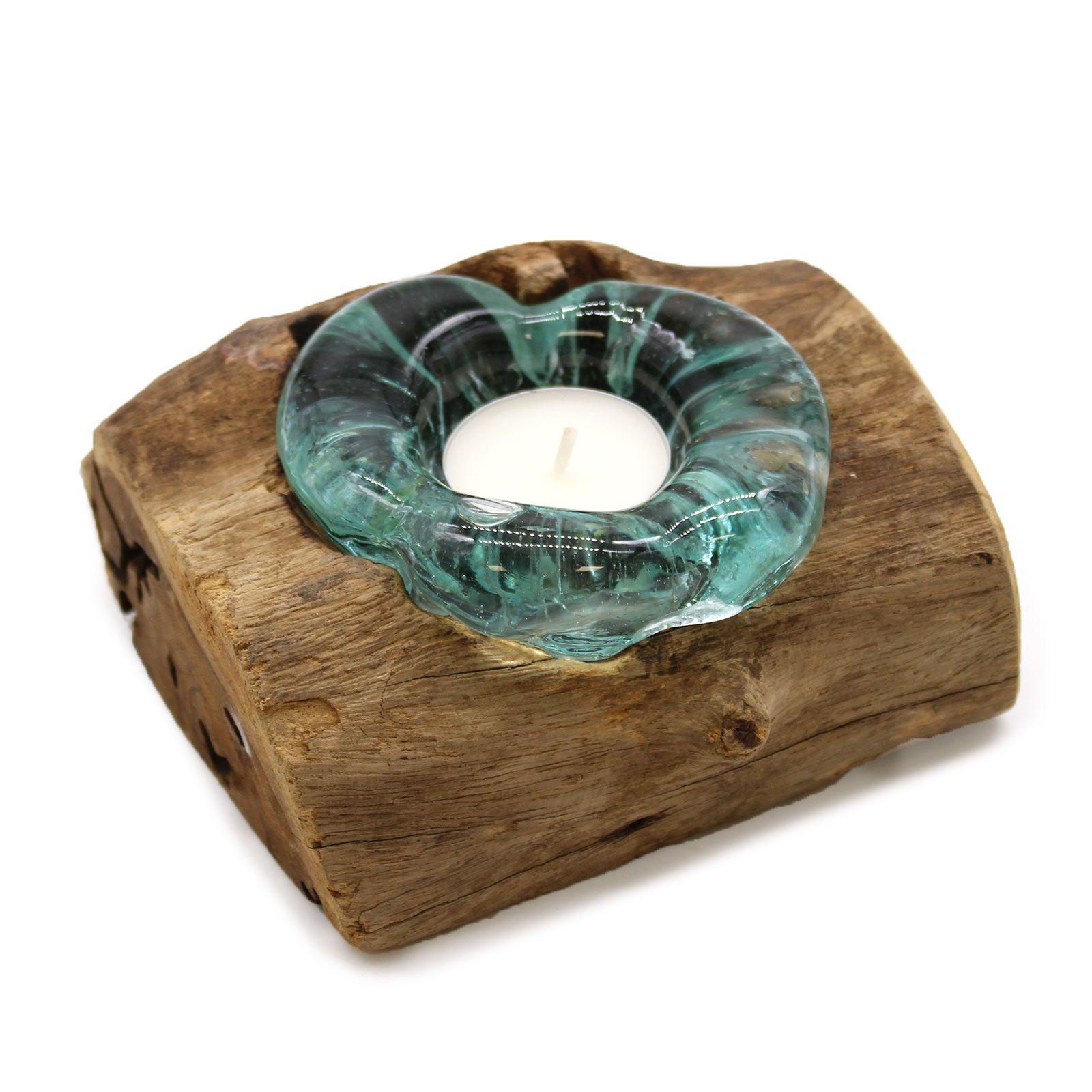Molton Glass Candle Single Holder on Wood - Image 6