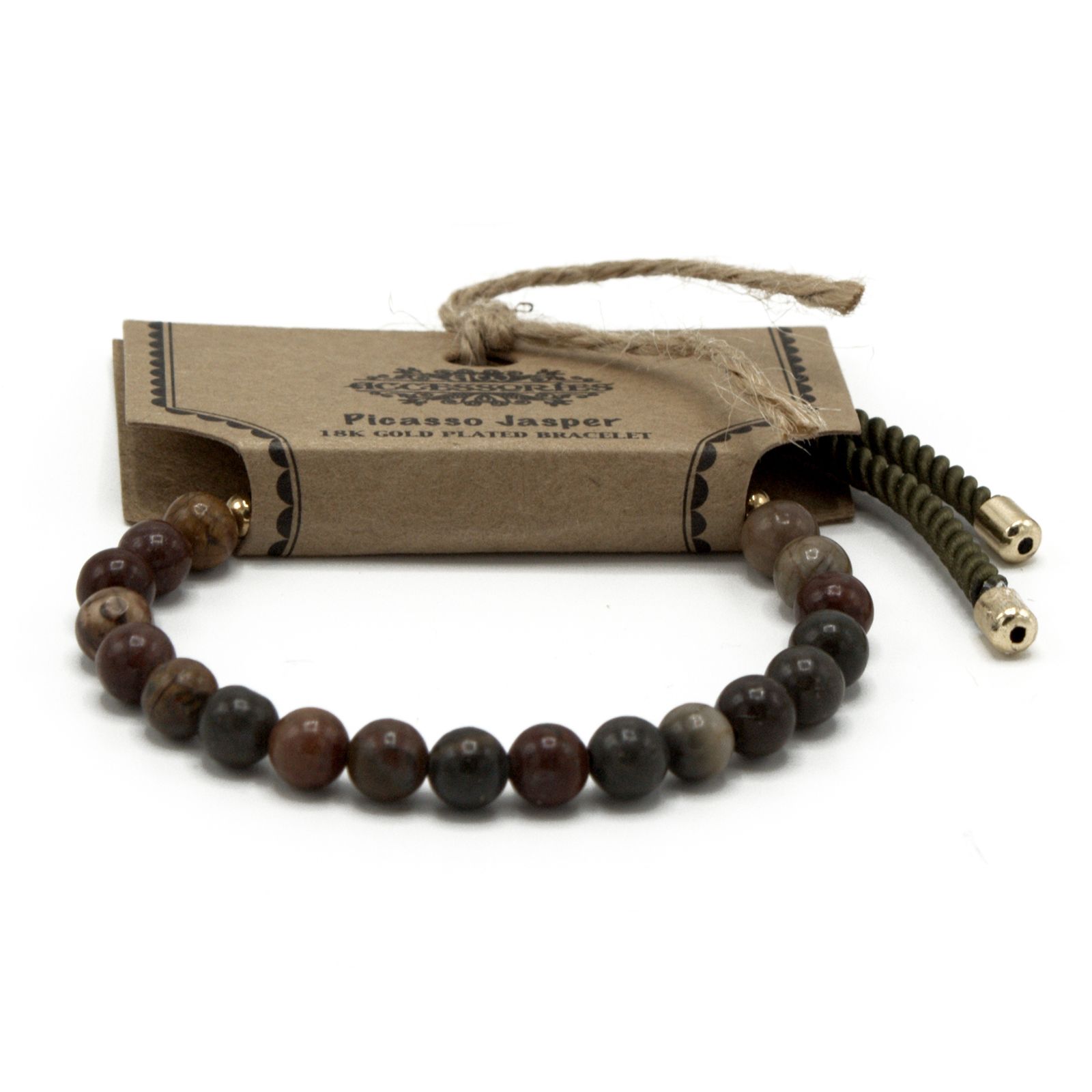 18K Gold Plated Gemstone Moss String Bracelet - Picasso Jasper - Image 2