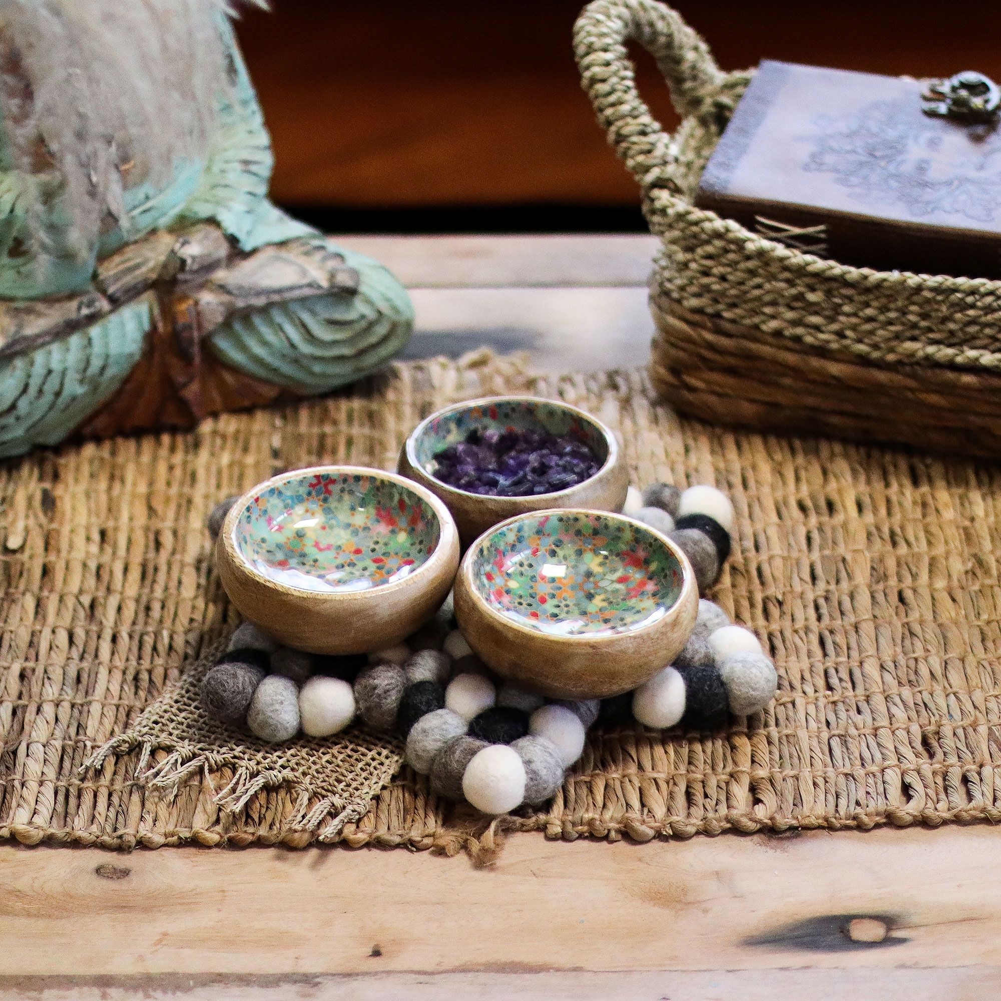 Felt Ball Star Centre Mat - Multi Grey Colour