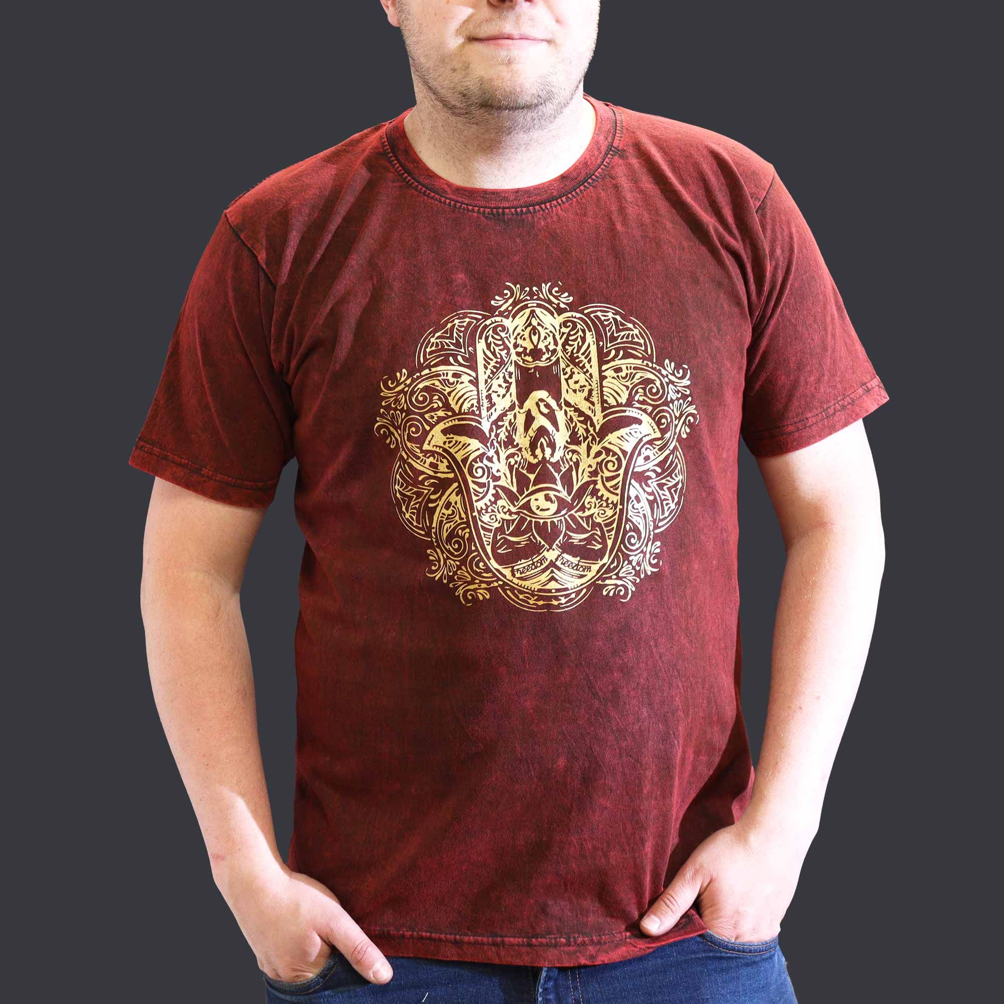 XLarge Stone Washed T-Shirt - Hamsa - Maroon - Image 3
