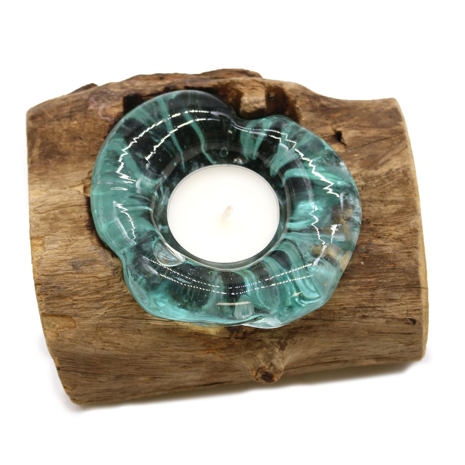 Molton Glass Candle Single Holder on Wood - Image 7